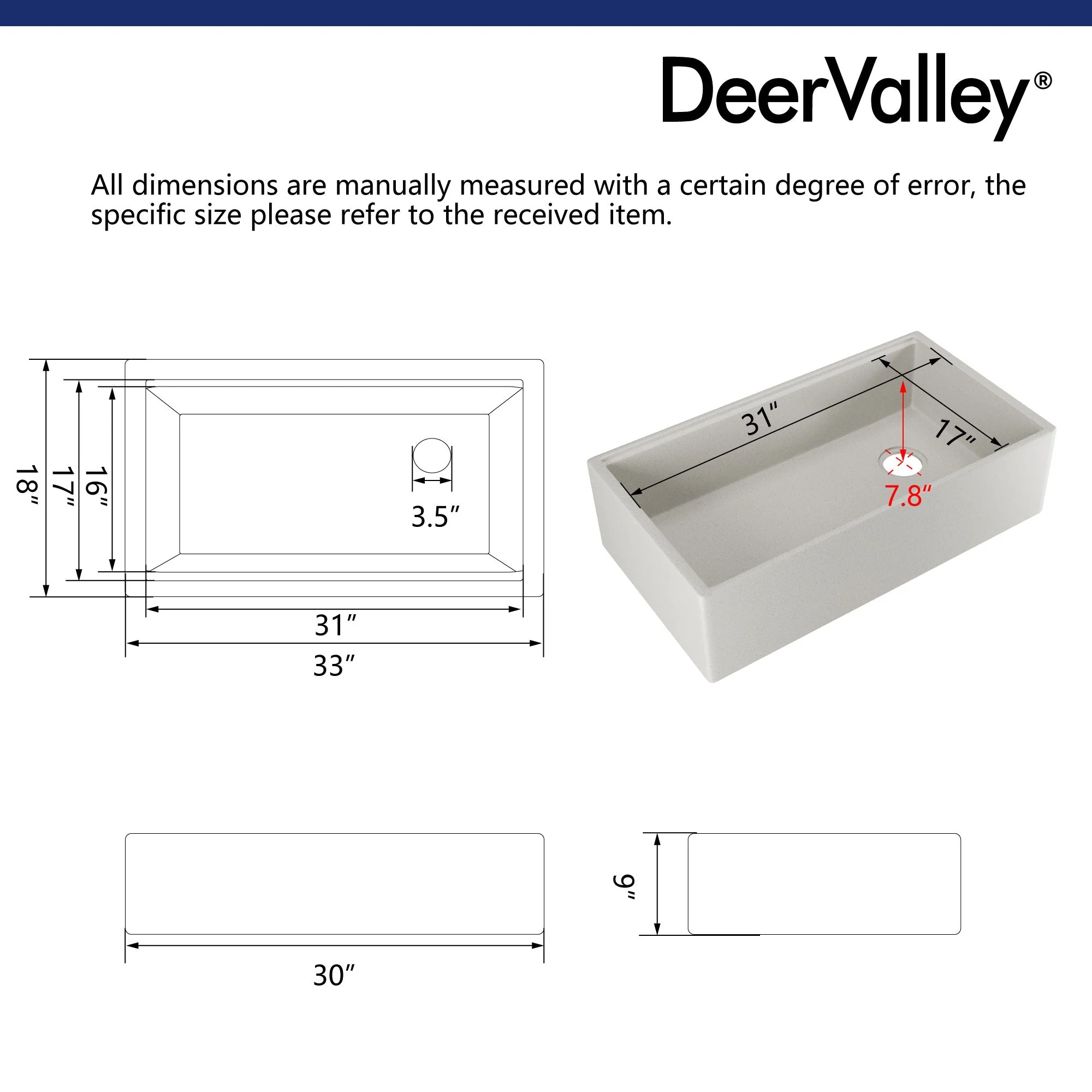 33" L x 18" W Rectangular Workstation Undermount Kitchen Sink, Natural Material With Multiple Colors - Image 32