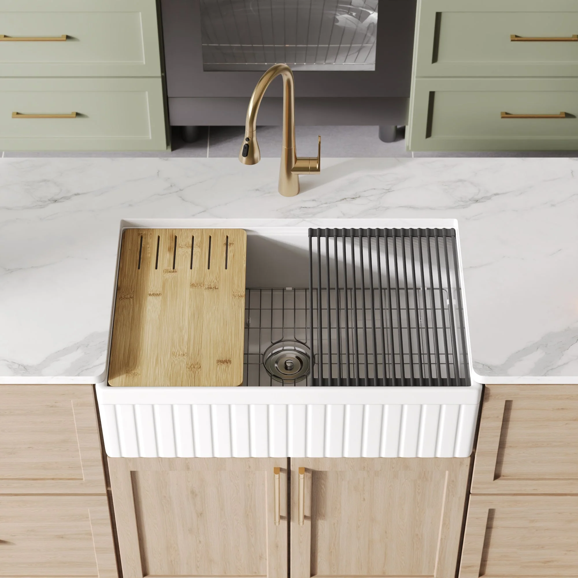 DeerValley DV-1K0263 Farmhouse Kitchen Sinks Chef Workstation Fireclay 33-Inch - Image 2