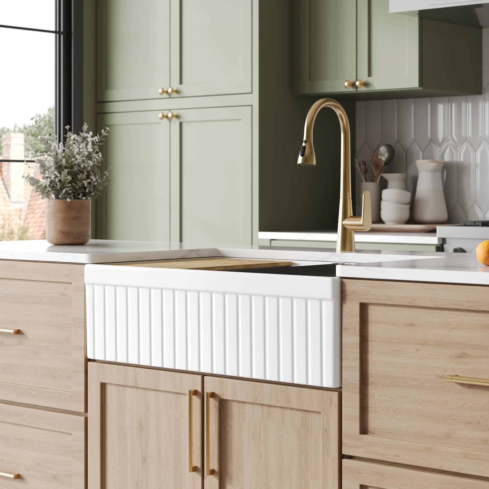 DeerValley DV-1K0263 Farmhouse Kitchen Sinks Chef Workstation Fireclay 33-Inch - Image 3