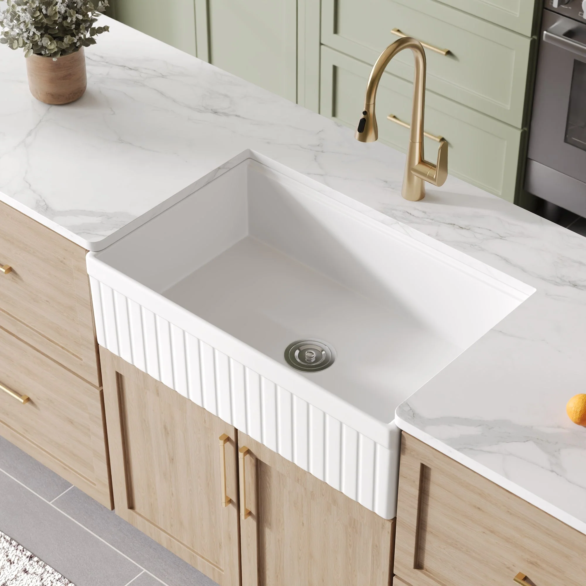 DeerValley DV-1K0263 Farmhouse Kitchen Sinks Chef Workstation Fireclay 33-Inch - Image 4