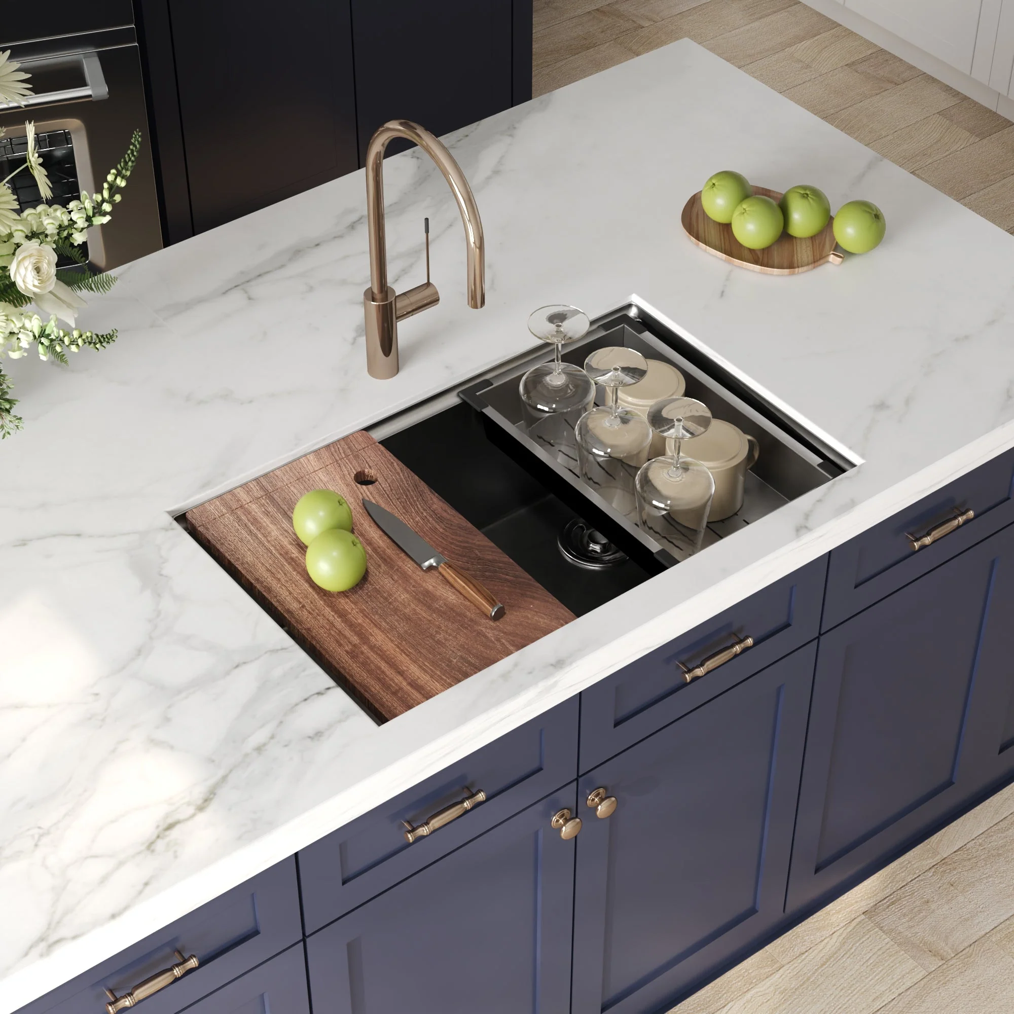 DeerValley DV-1K0329 Stainless Steel Kitchen Sinks Slide-Ledge Prep 18G Silent Undermount - Image 18
