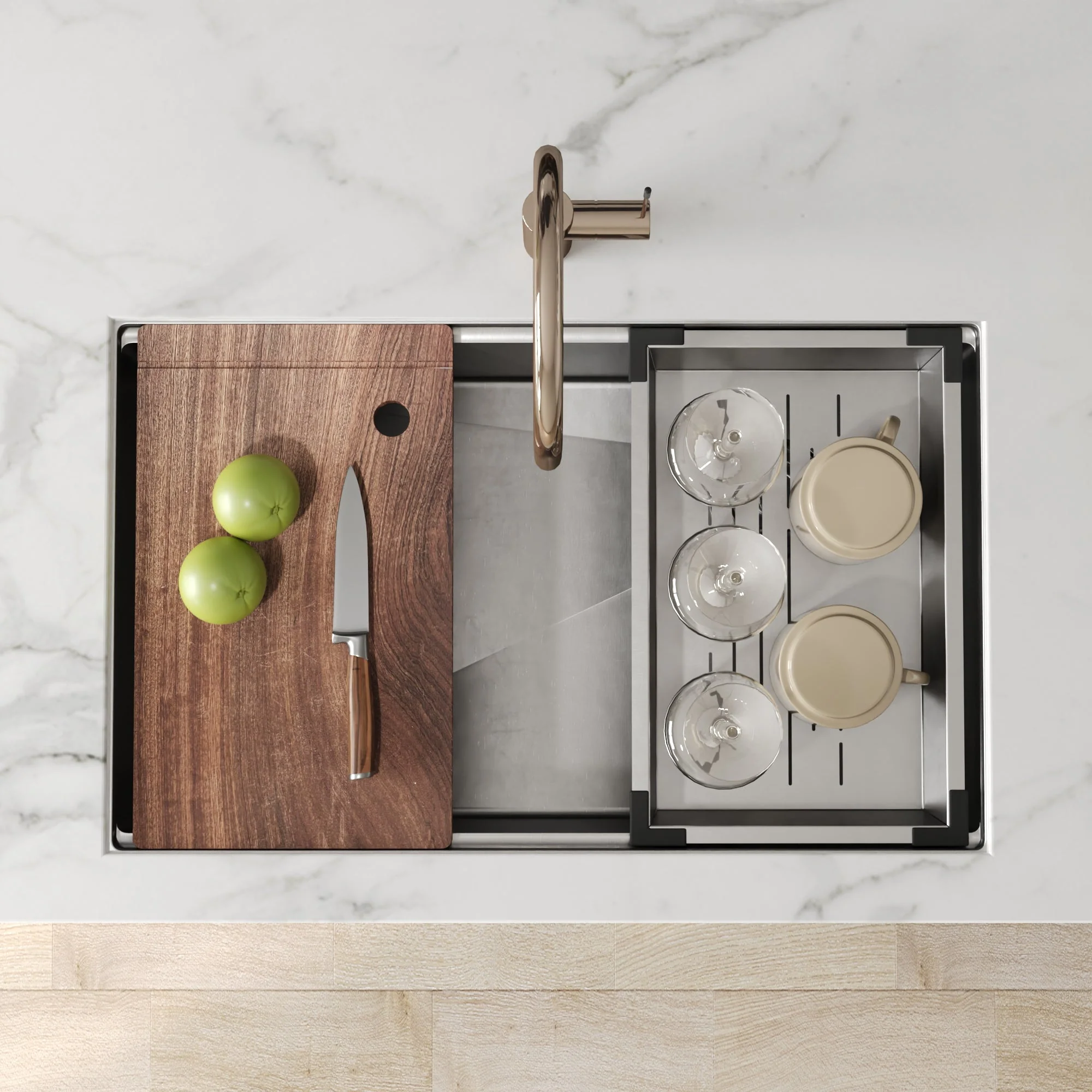 DeerValley DV-1K0329 Stainless Steel Kitchen Sinks Slide-Ledge Prep 18G Silent Undermount - Image 22