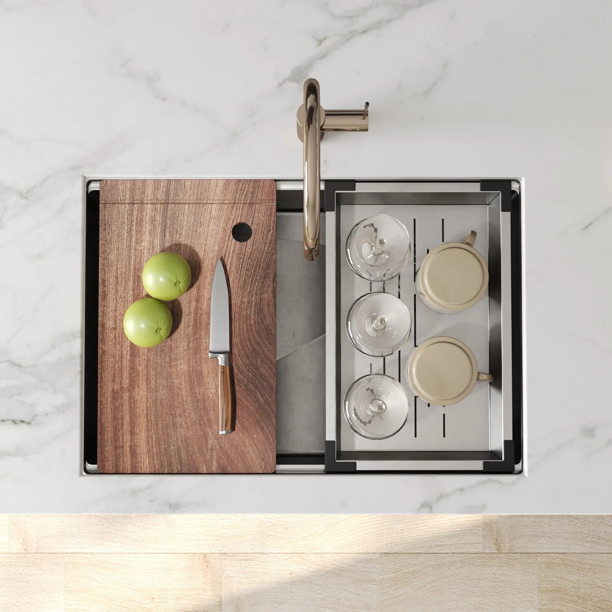 DeerValley DV-1K0329 Stainless Steel Kitchen Sinks Slide-Ledge Prep 18G Silent Undermount - Image 7