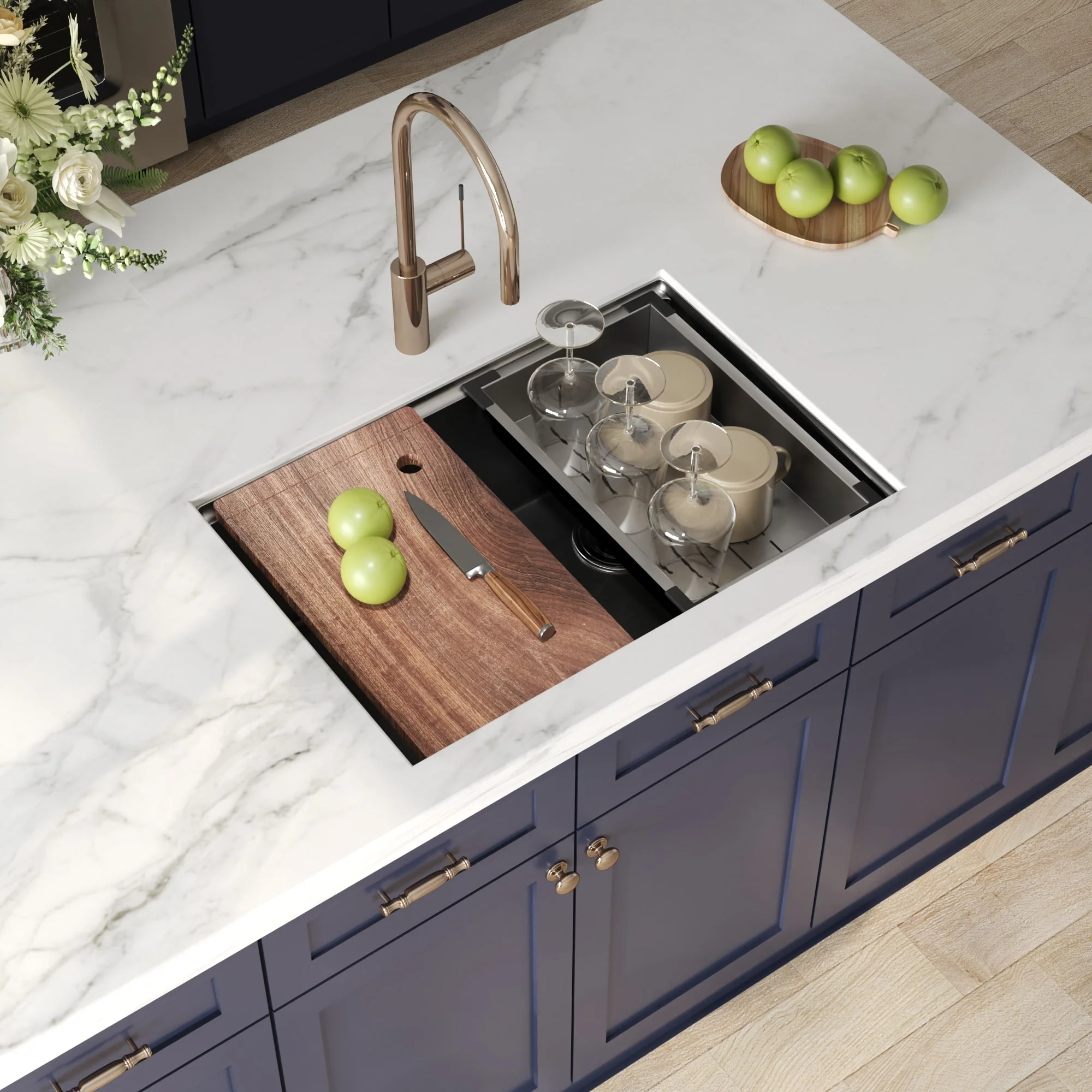 DeerValley DV-1K0329 Stainless Steel Kitchen Sinks Slide-Ledge Prep 18G Silent Undermount - Image 8