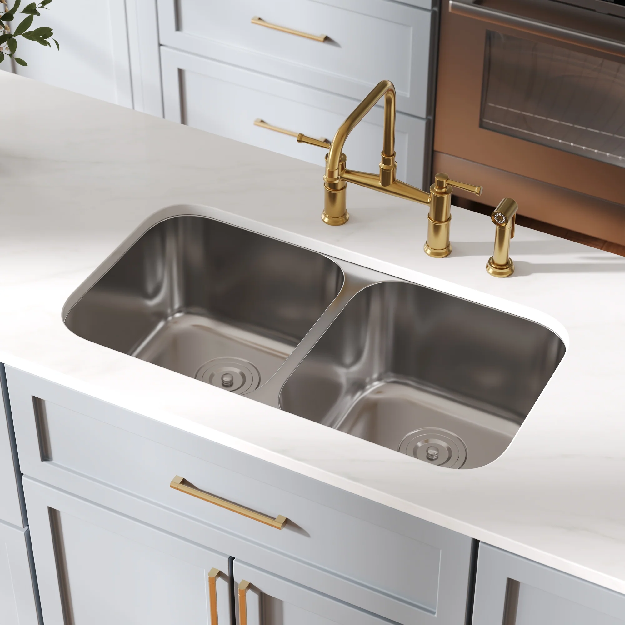 DeerValley 32-Inch Undermount Double Bowl Kitchen Sink, 50/50 18 Gauge Stainless Steel Kitchen Sink, Spacious Double Basin Design Sinks with Basket Strainer, Undermount Sinks for Modern Kitchens - Image 11
