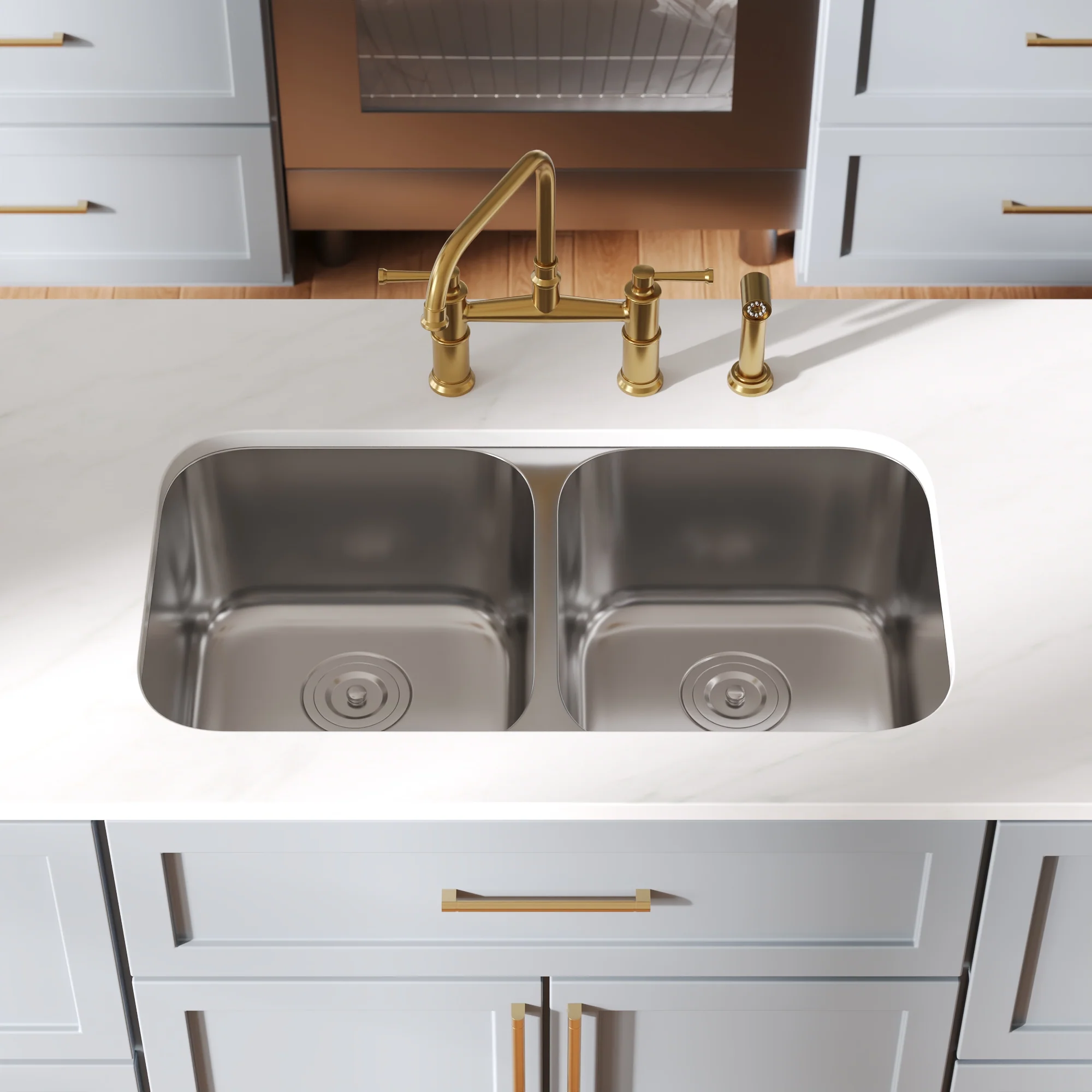 DeerValley 32-Inch Undermount Double Bowl Kitchen Sink, 50/50 18 Gauge Stainless Steel Kitchen Sink, Spacious Double Basin Design Sinks with Basket Strainer, Undermount Sinks for Modern Kitchens - Image 13