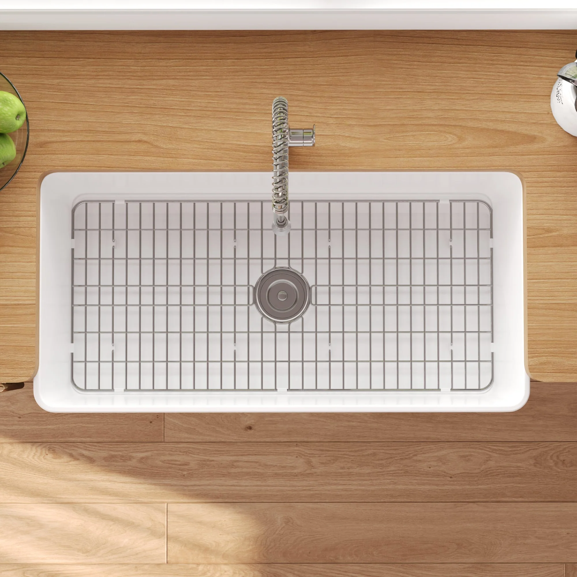 DeerValley Solstice Fireclay Farmhouse Sink,  35.5"L x 18"W Farmhouse Kitchen Sink White Large Single Bowl Farm Sink Reversible Apron Front with Sink Grid and Basket Strainer, DV-1K0377 - Image 10