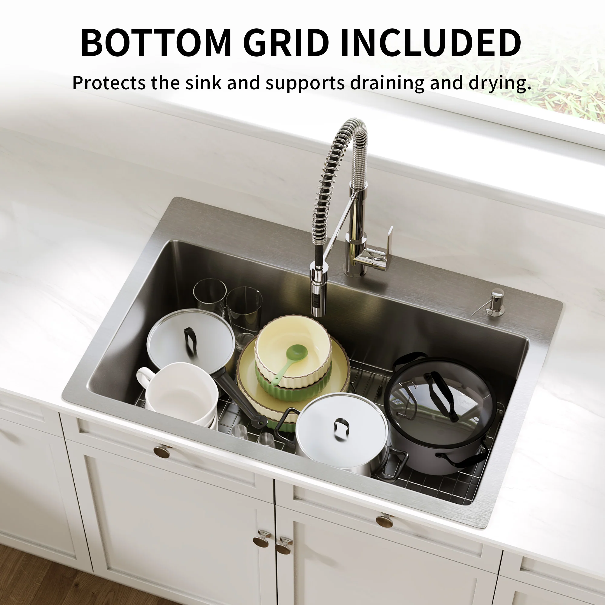 DeerValley DV-1K0468 Drop-In Sink 33 Inch Single Bowl Stainless Steel with Grid and Fast Drain - Image 8