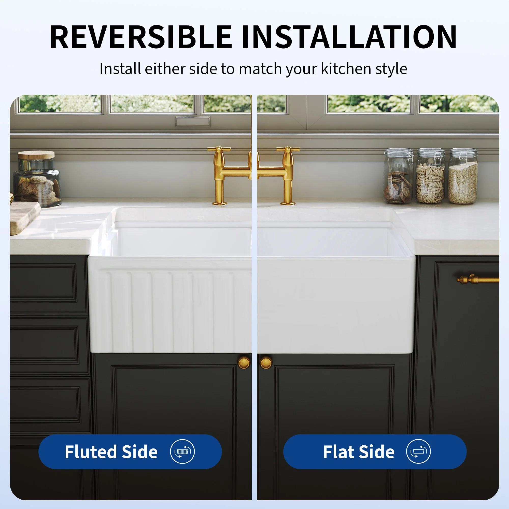DeerValley DV-1K0486 33 in. Farmhouse 50/50 Double Bowl White Fireclay Workstation Kitchen Sink with Accessories - Image 6
