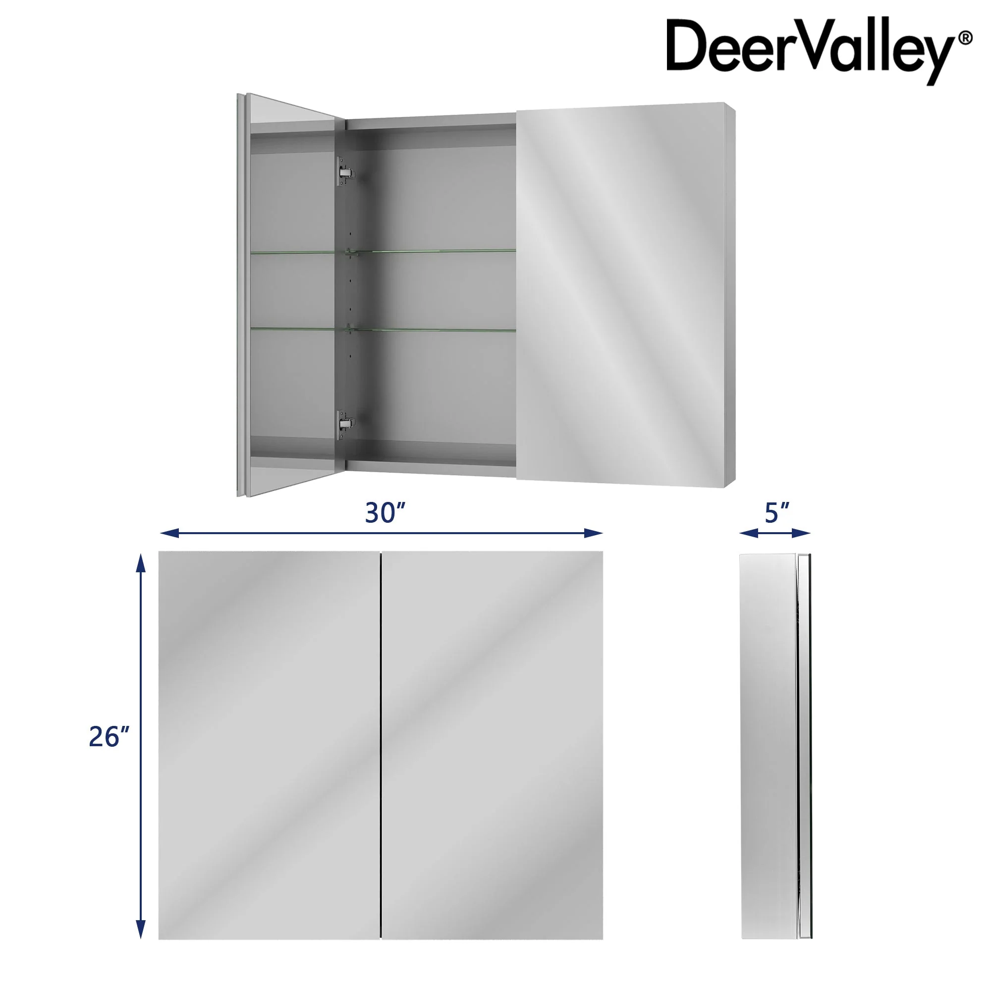 DeerValley DV-1MC0148 Medicine Cabinets Aluminum Recessed Soft-Close Mirror - Image 33