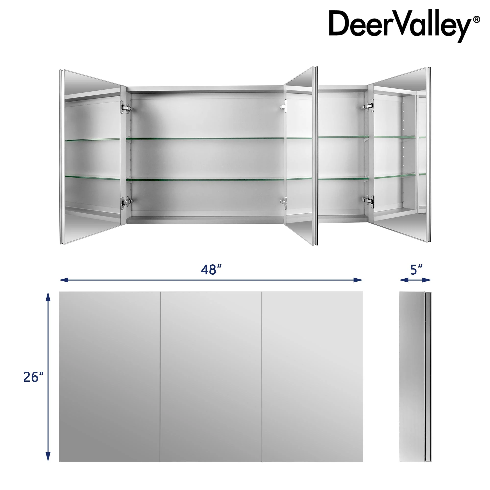 DeerValley DV-1MC0148 Medicine Cabinets Aluminum Recessed Soft-Close Mirror - Image 44