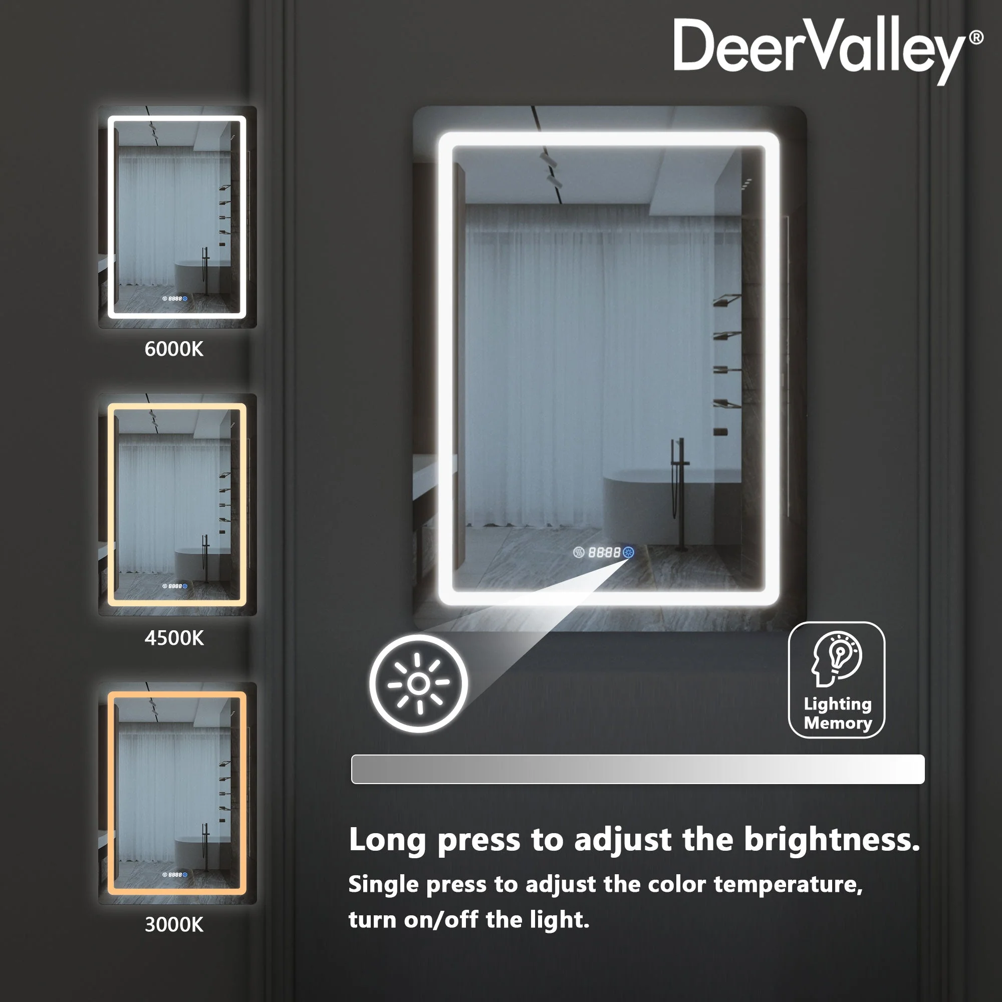 Led Bathroom Mirror with Lights,Smart Dimmable Vanity Mirrors for Wall, Anti-FogTime Mode Control Makeup Mirror - Image 3