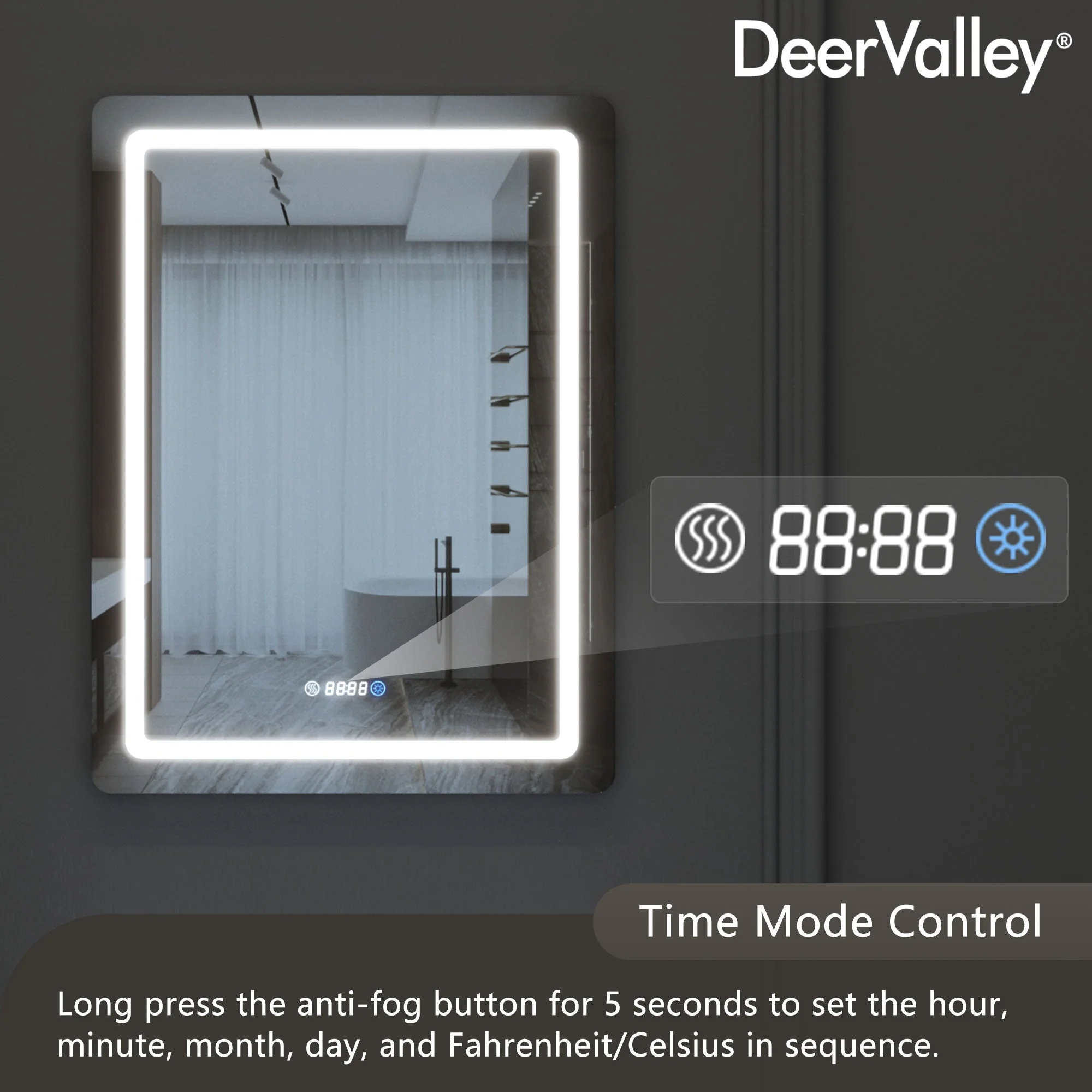 Led Bathroom Mirror with Lights,Smart Dimmable Vanity Mirrors for Wall, Anti-FogTime Mode Control Makeup Mirror - Image 4