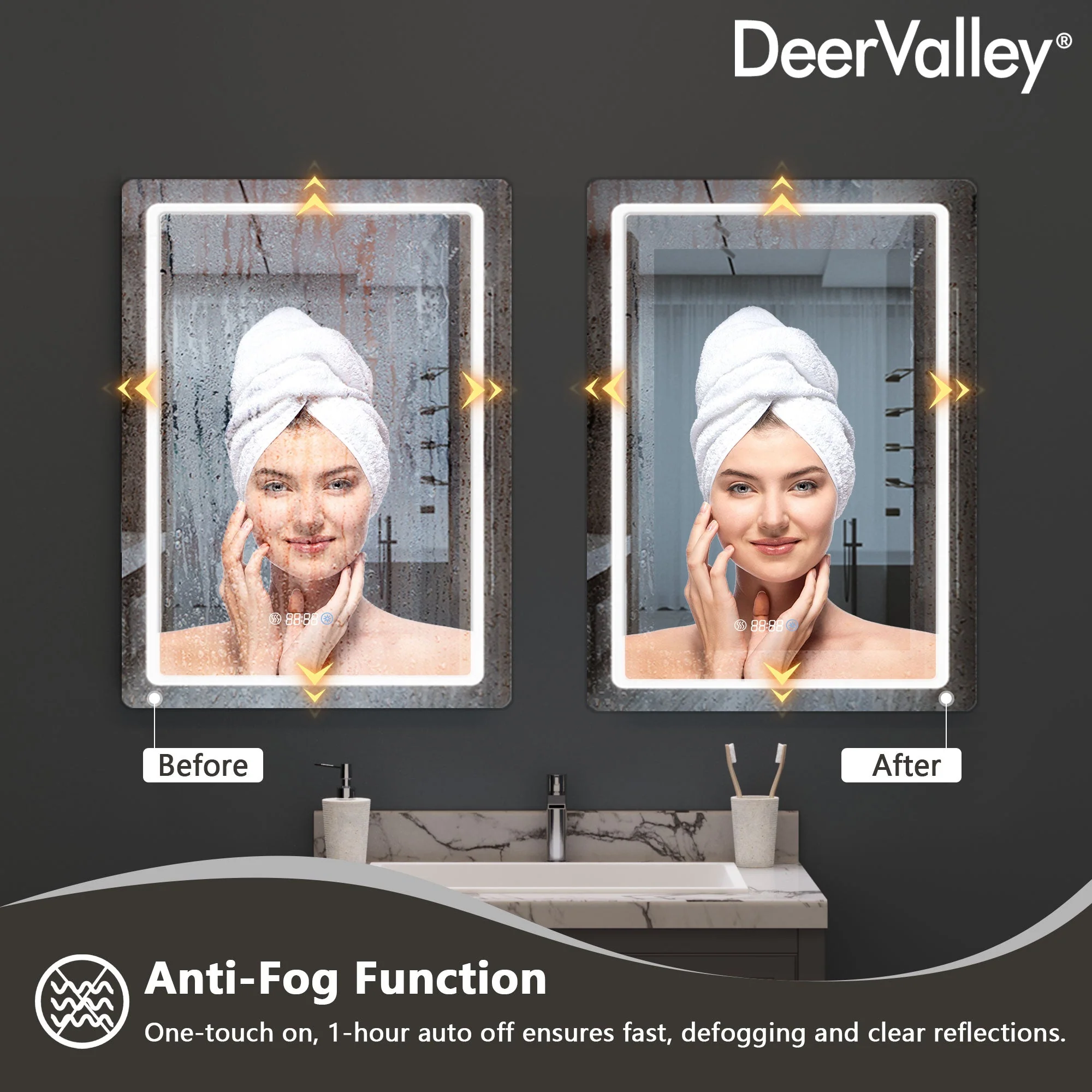 Led Bathroom Mirror with Lights,Smart Dimmable Vanity Mirrors for Wall, Anti-FogTime Mode Control Makeup Mirror - Image 5