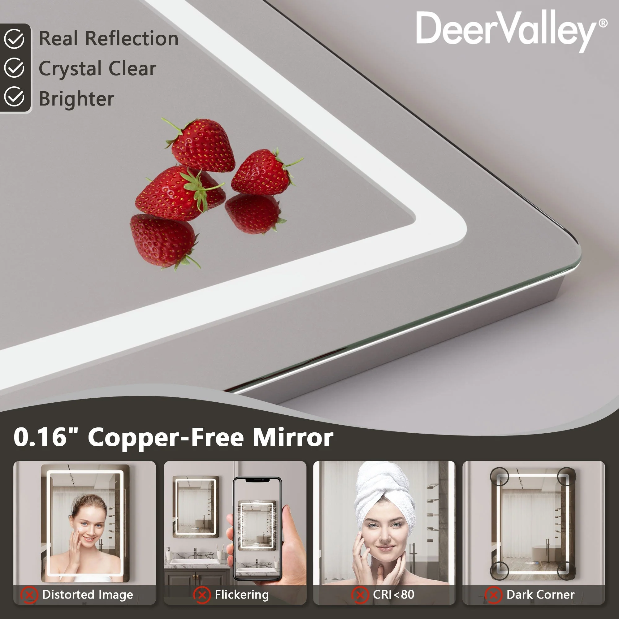 Led Bathroom Mirror with Lights,Smart Dimmable Vanity Mirrors for Wall, Anti-FogTime Mode Control Makeup Mirror - Image 6
