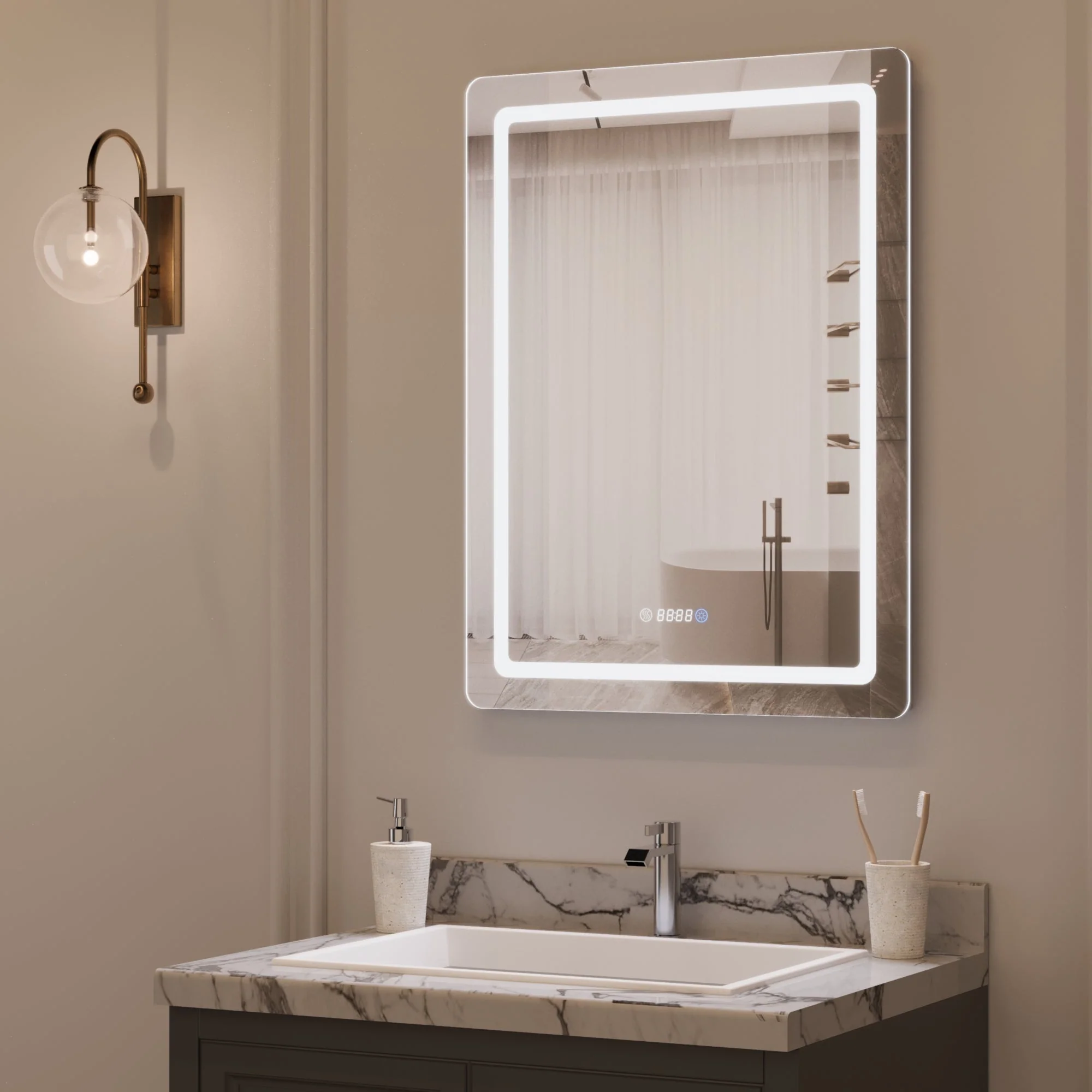 Led Bathroom Mirror with Lights,Smart Dimmable Vanity Mirrors for Wall, Anti-FogTime Mode Control Makeup Mirror - Image 7