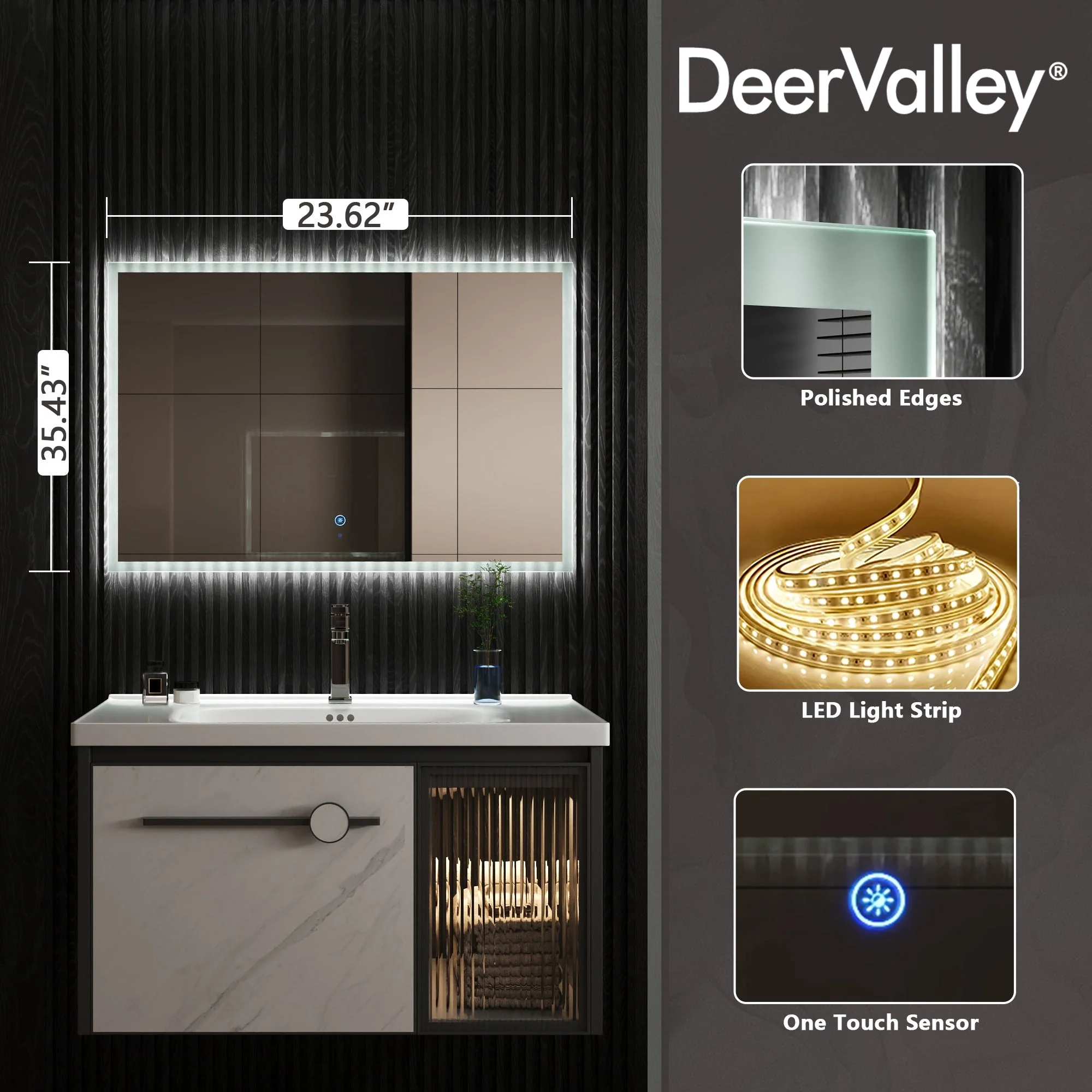 Led Bathroom Mirror with Lights, Smart Dimmable Vanity Mirrors for Wall, Anti-Fog Makeup Mirror - Image 4