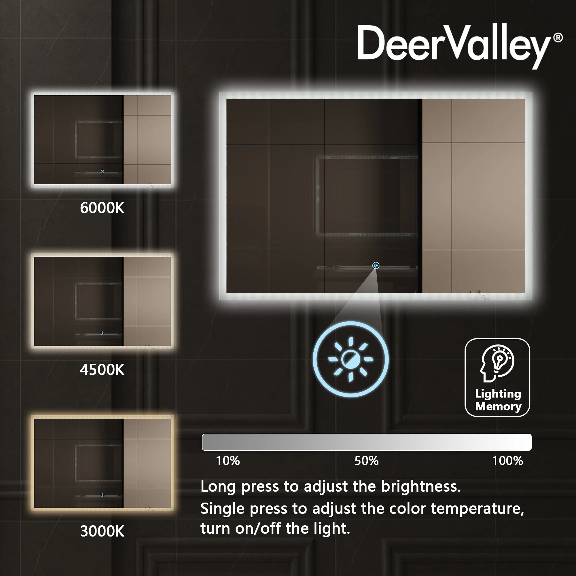 Led Bathroom Mirror with Lights, Smart Dimmable Vanity Mirrors for Wall, Anti-Fog Makeup Mirror - Image 5
