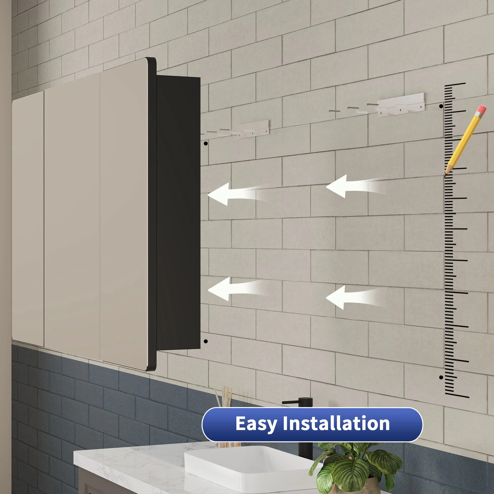 DeerValley Three-Door Wall-Mounted Mirror Cabinet with Black Aluminum Frame and Inner Storage - Image 5