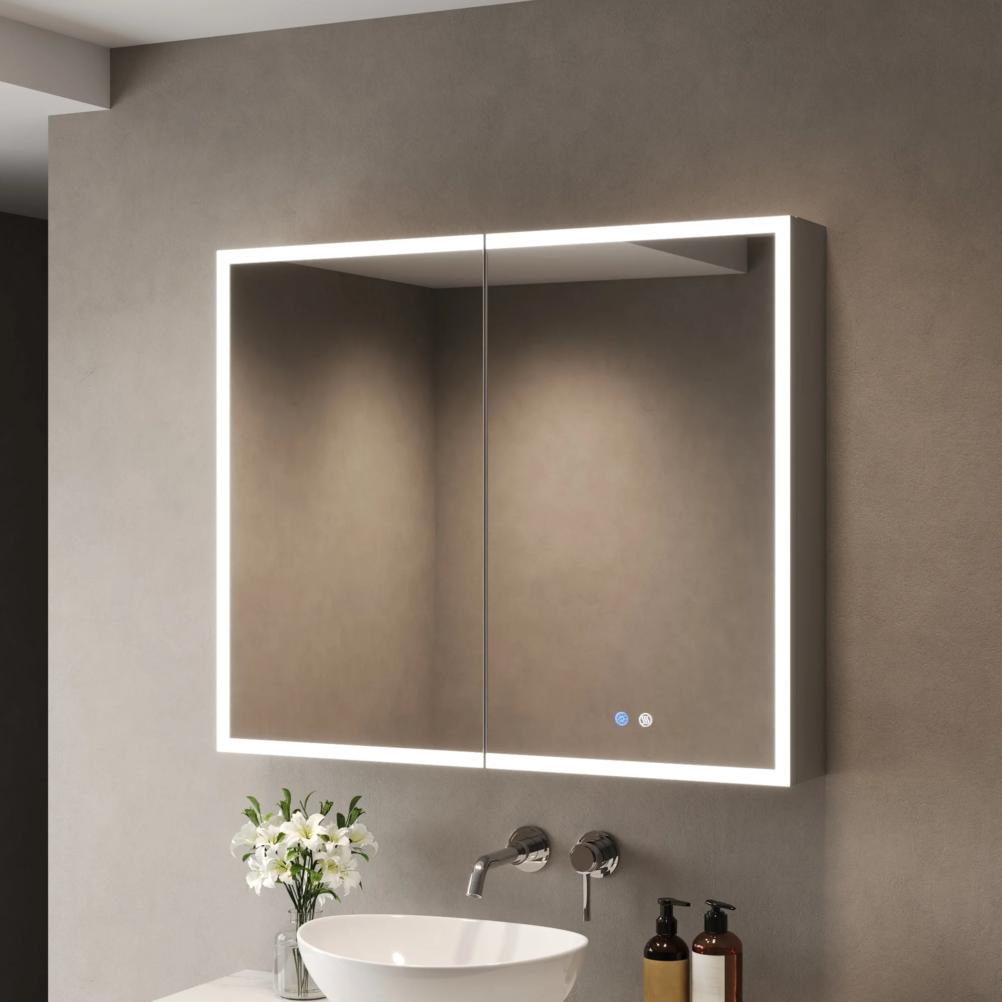DeerValley Smart LED Mirror Cabinet with Tri-Color Lighting, Stepless Dimming, and Defogger - Image 2