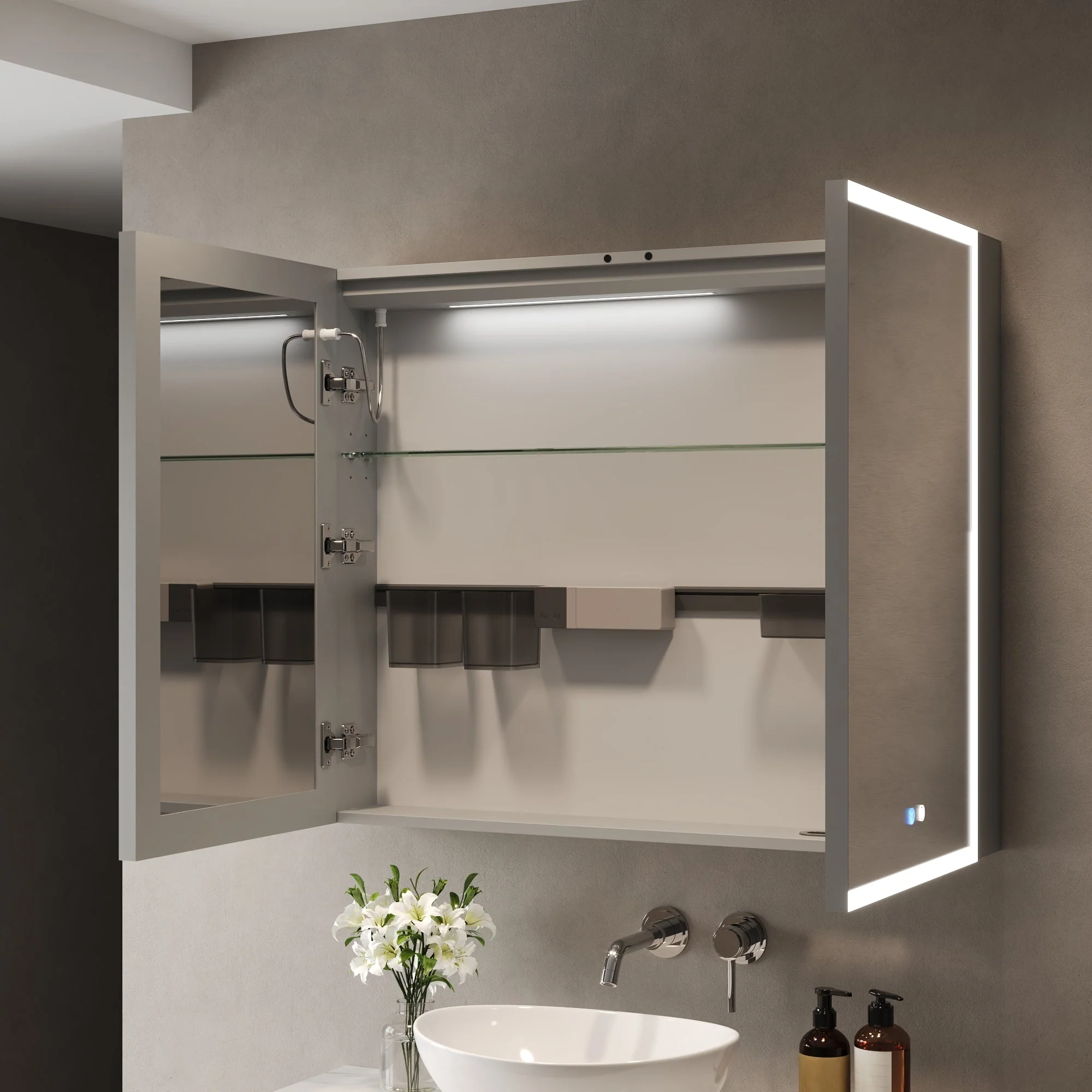 DeerValley Smart LED Mirror Cabinet with Tri-Color Lighting, Stepless Dimming, and Defogger - Image 3