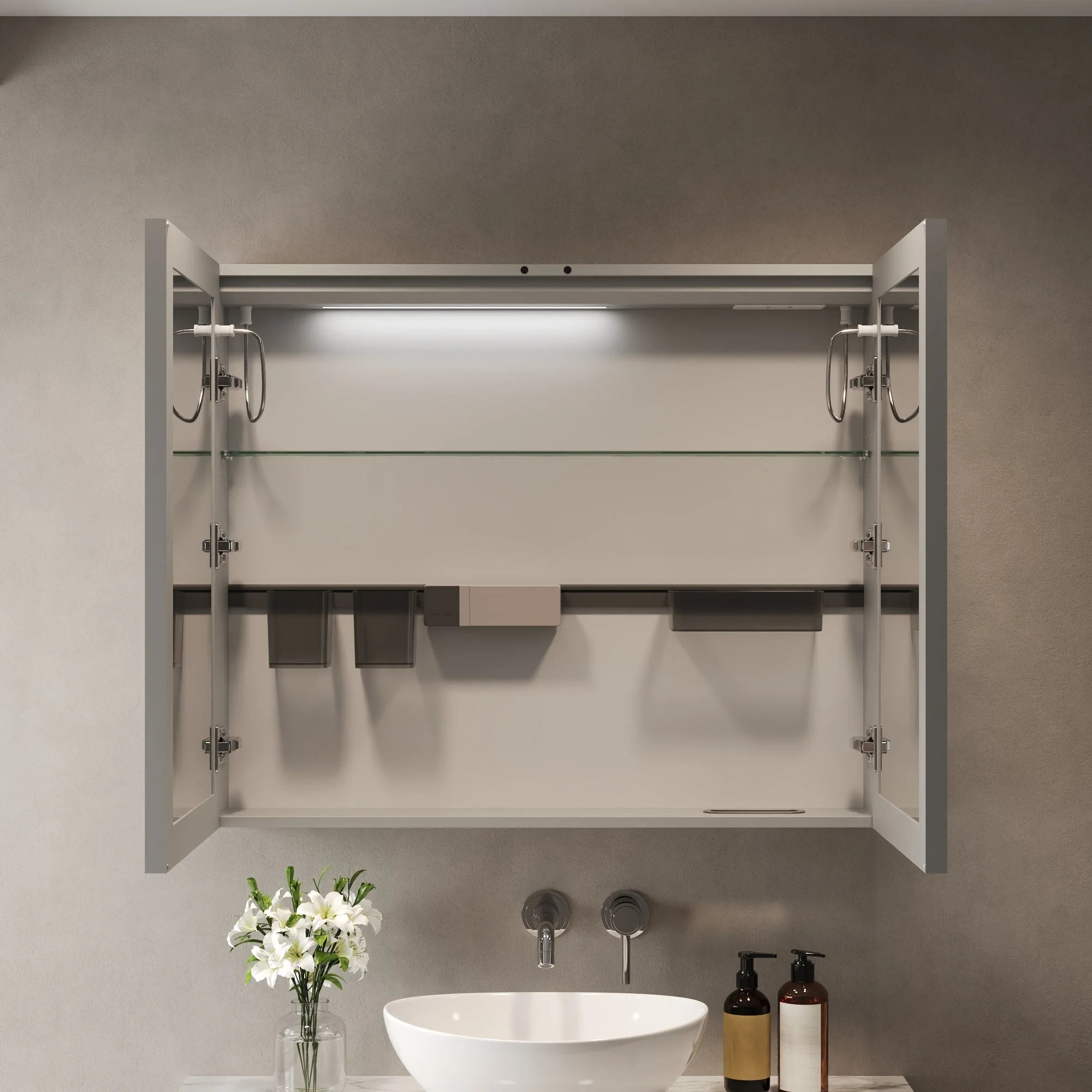 DeerValley Smart LED Mirror Cabinet with Tri-Color Lighting, Stepless Dimming, and Defogger - Image 4