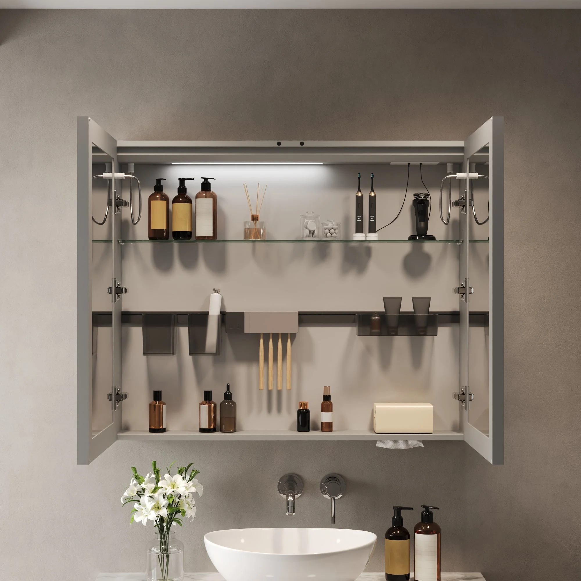 DeerValley Smart LED Mirror Cabinet with Tri-Color Lighting, Stepless Dimming, and Defogger - Image 5