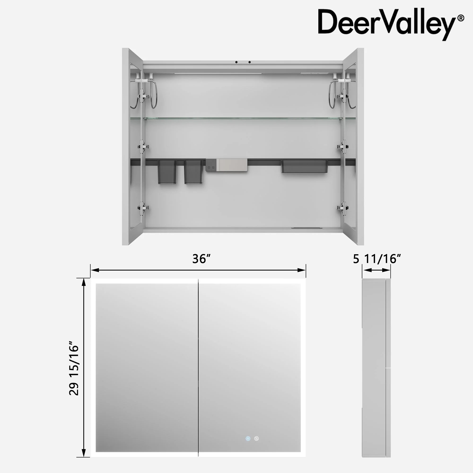 DeerValley Smart LED Mirror Cabinet with Tri-Color Lighting, Stepless Dimming, and Defogger - Image 7