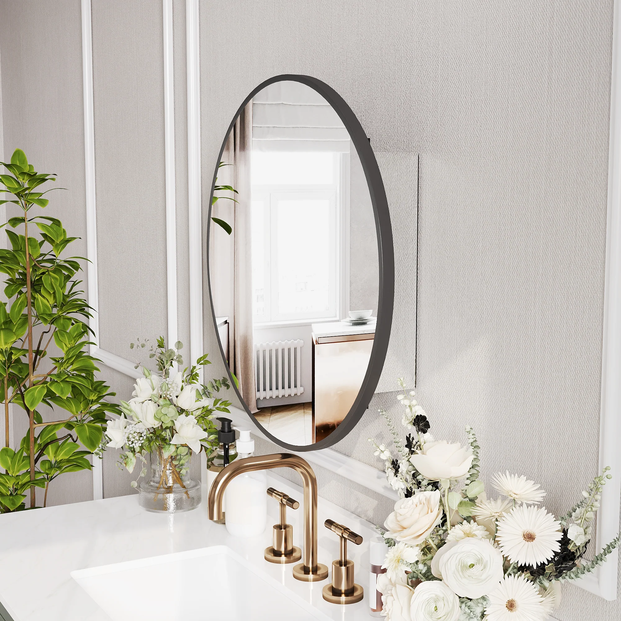 24" Round Door Aluminum Bathroom Medicine Cabinet, Wall Mounted Mirror Cabinet with Interior Mirror, Adjustable Glass Shelves, Rust-Resistant & Soft-Closing Hinge, Modern Space-Saving Design - Image 4