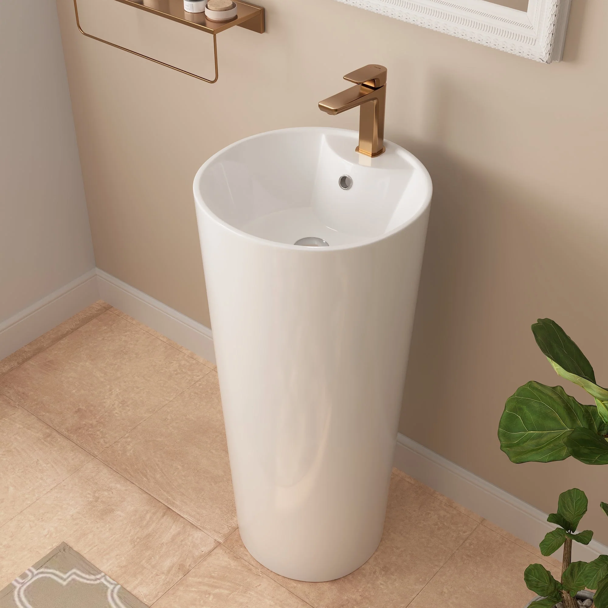DeerValley DV-1P527 Pedestal Sinks, Minimalist Space-Saving Slim Design, Overflow & Single-Hole Faucet Ready - Image 10