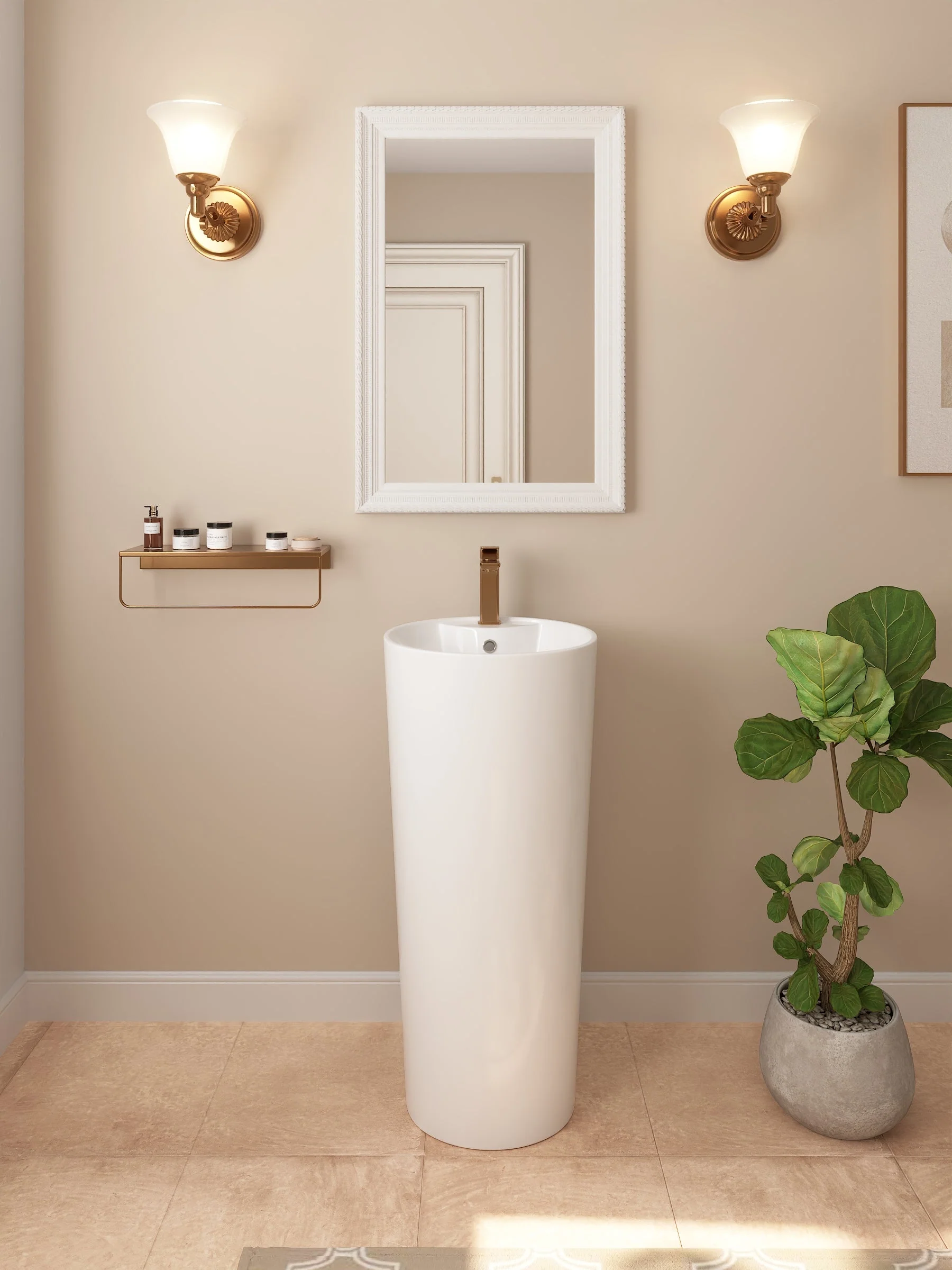 DeerValley DV-1P527 Pedestal Sinks, Minimalist Space-Saving Slim Design, Overflow & Single-Hole Faucet Ready - Image 11