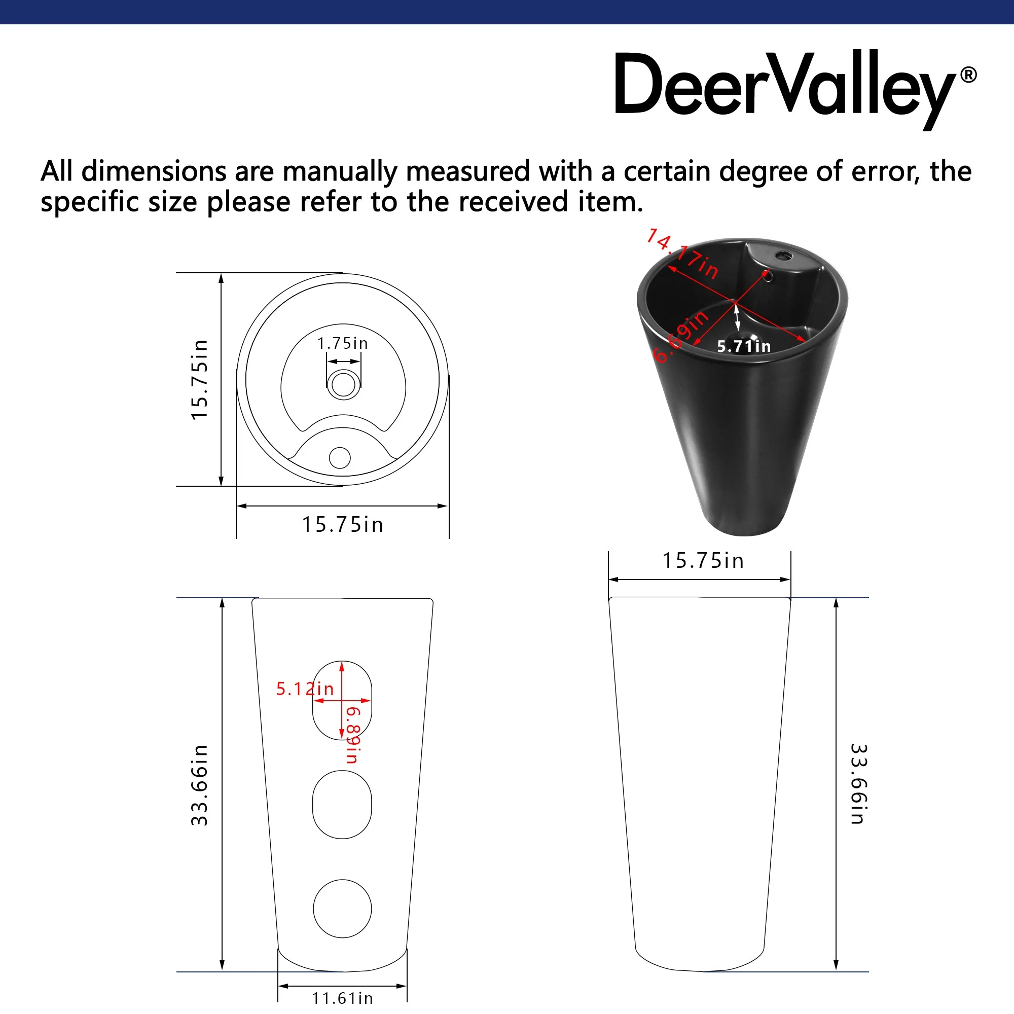 DeerValley DV-1P527 Pedestal Sinks, Minimalist Space-Saving Slim Design, Overflow & Single-Hole Faucet Ready - Image 20