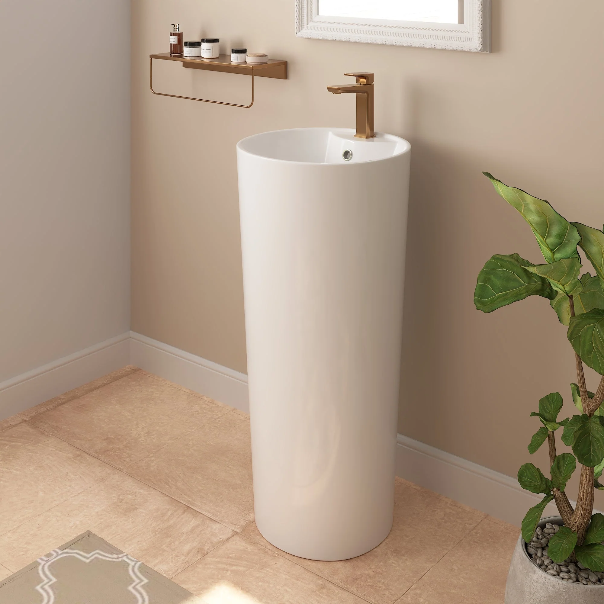 DeerValley DV-1P527 Pedestal Sinks, Minimalist Space-Saving Slim Design, Overflow & Single-Hole Faucet Ready - Image 5