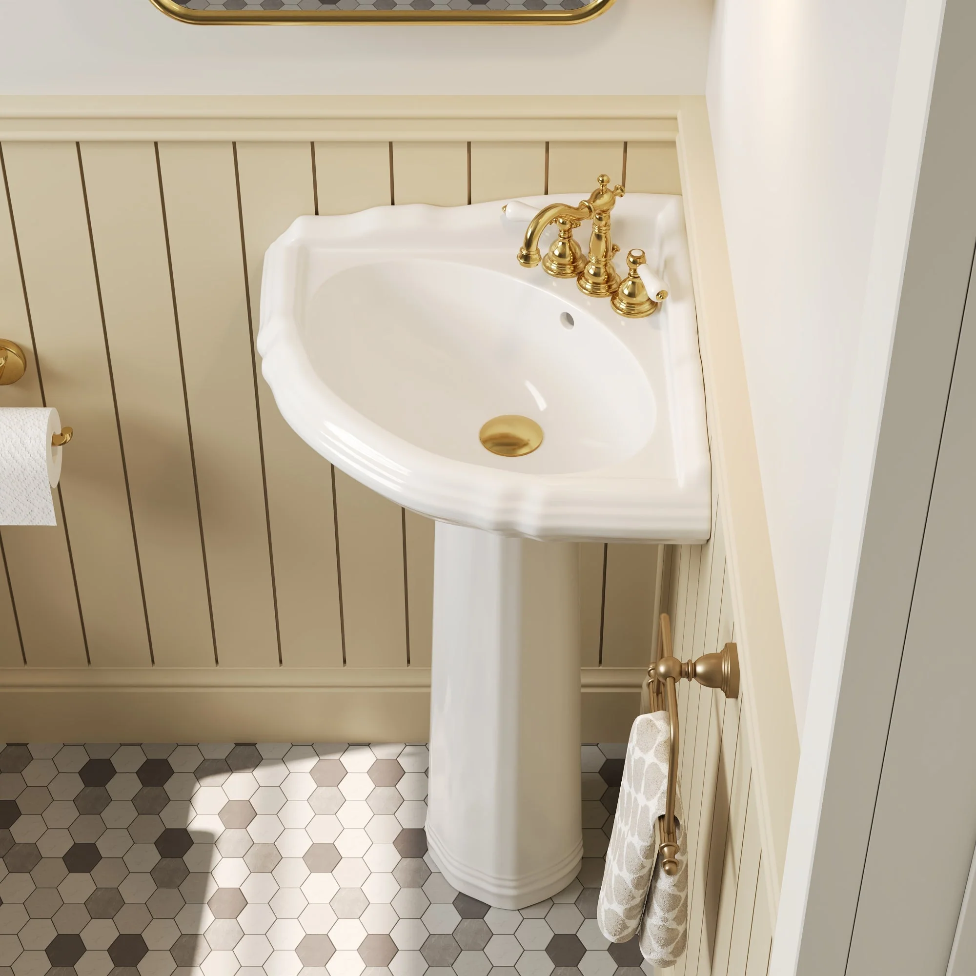 DeerValley DV-1P528 Pedestal Sinks Corner Space-Saving 3-Hole Overflow - Image 2