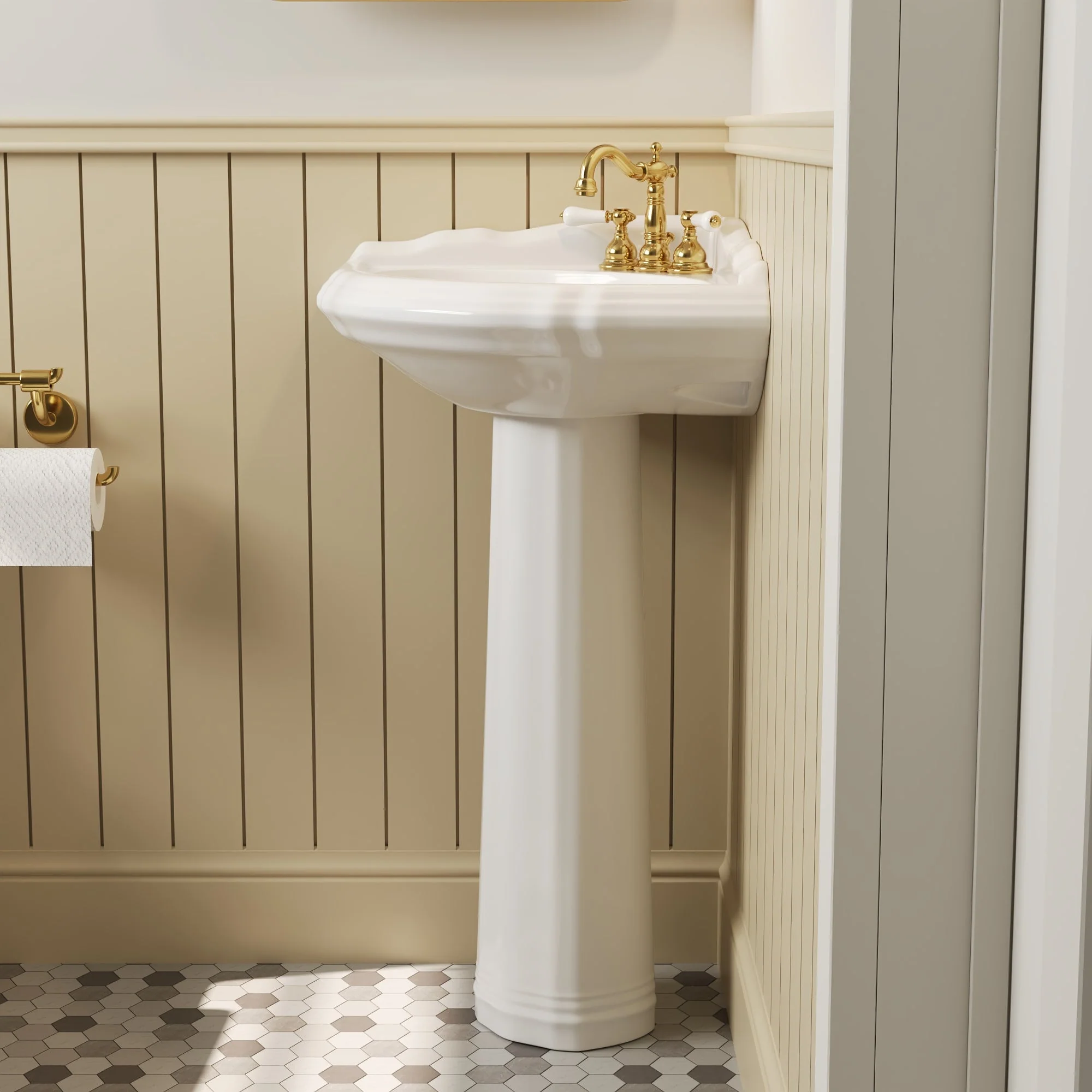DeerValley DV-1P528 Pedestal Sinks Corner Space-Saving 3-Hole Overflow - Image 3