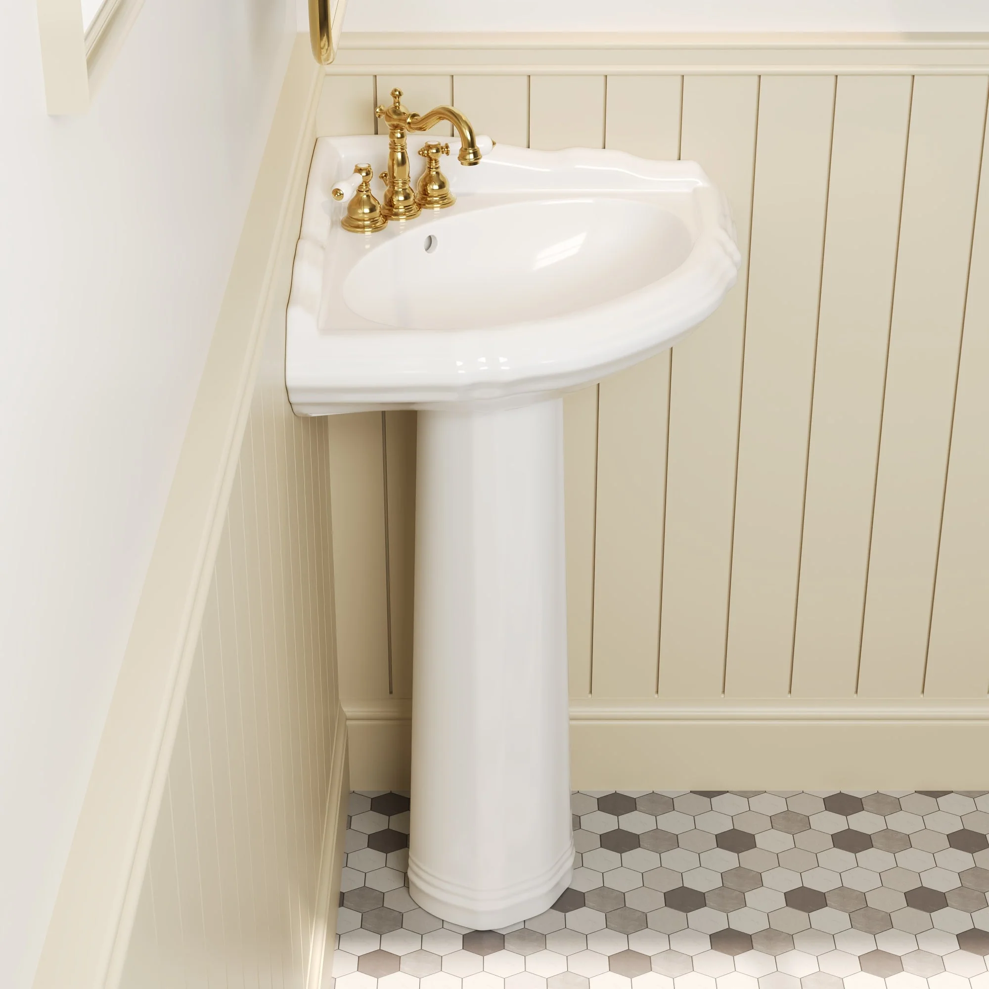 DeerValley DV-1P528 Pedestal Sinks Corner Space-Saving 3-Hole Overflow - Image 4