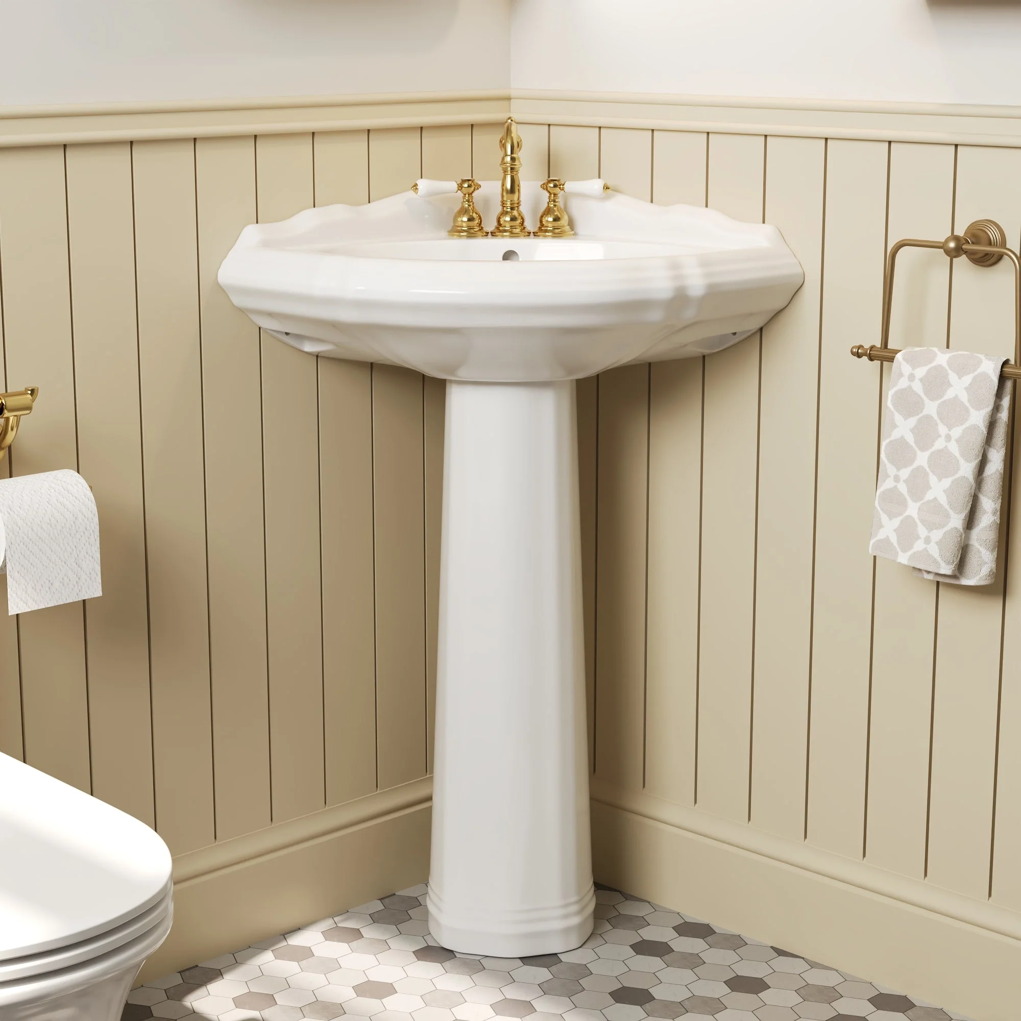 DeerValley DV-1P528 Pedestal Sinks Corner Space-Saving 3-Hole Overflow - Image 7