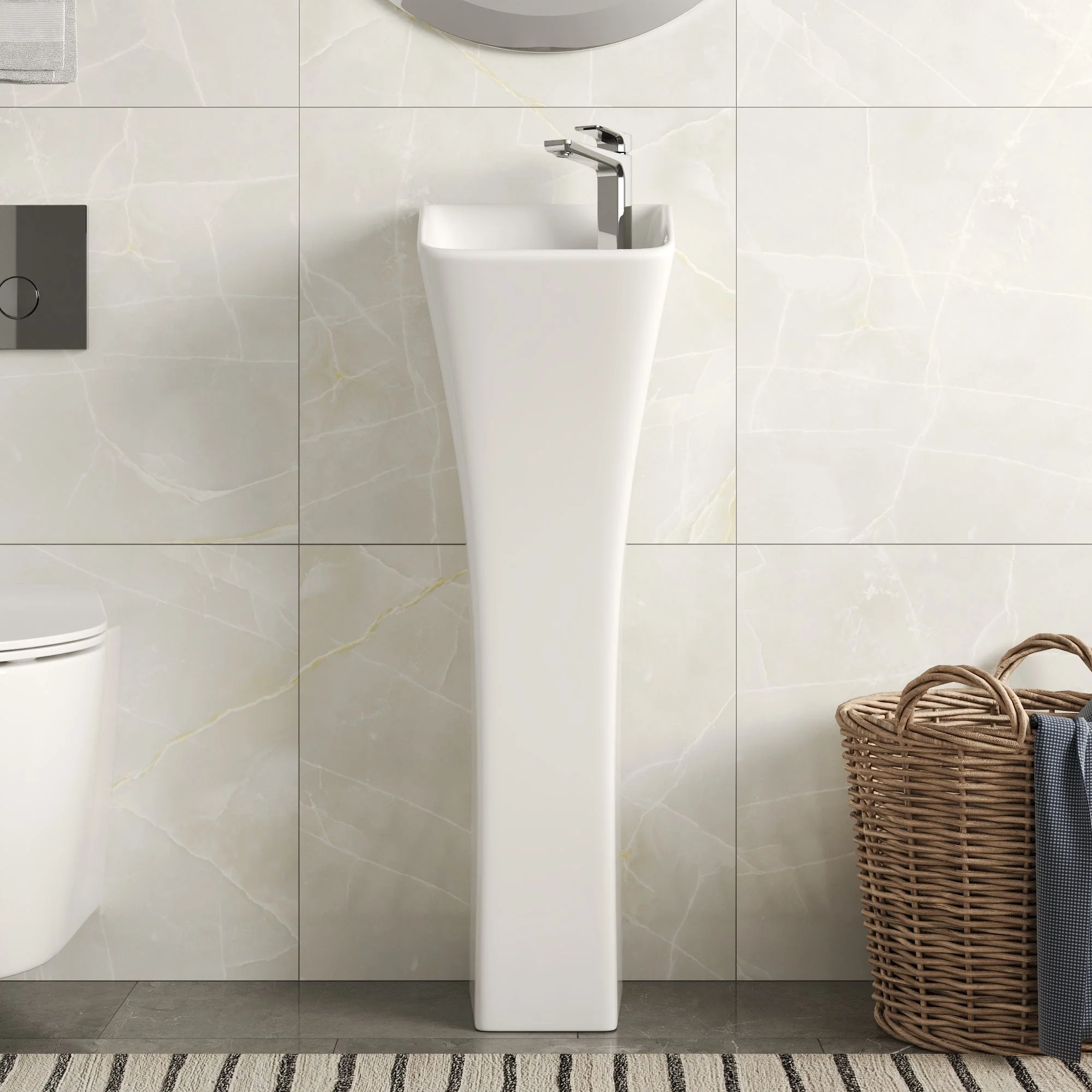 DeerValley DV-1P529 Pedestal Sinks Compact Modern Ceramic Overflow - Image 2
