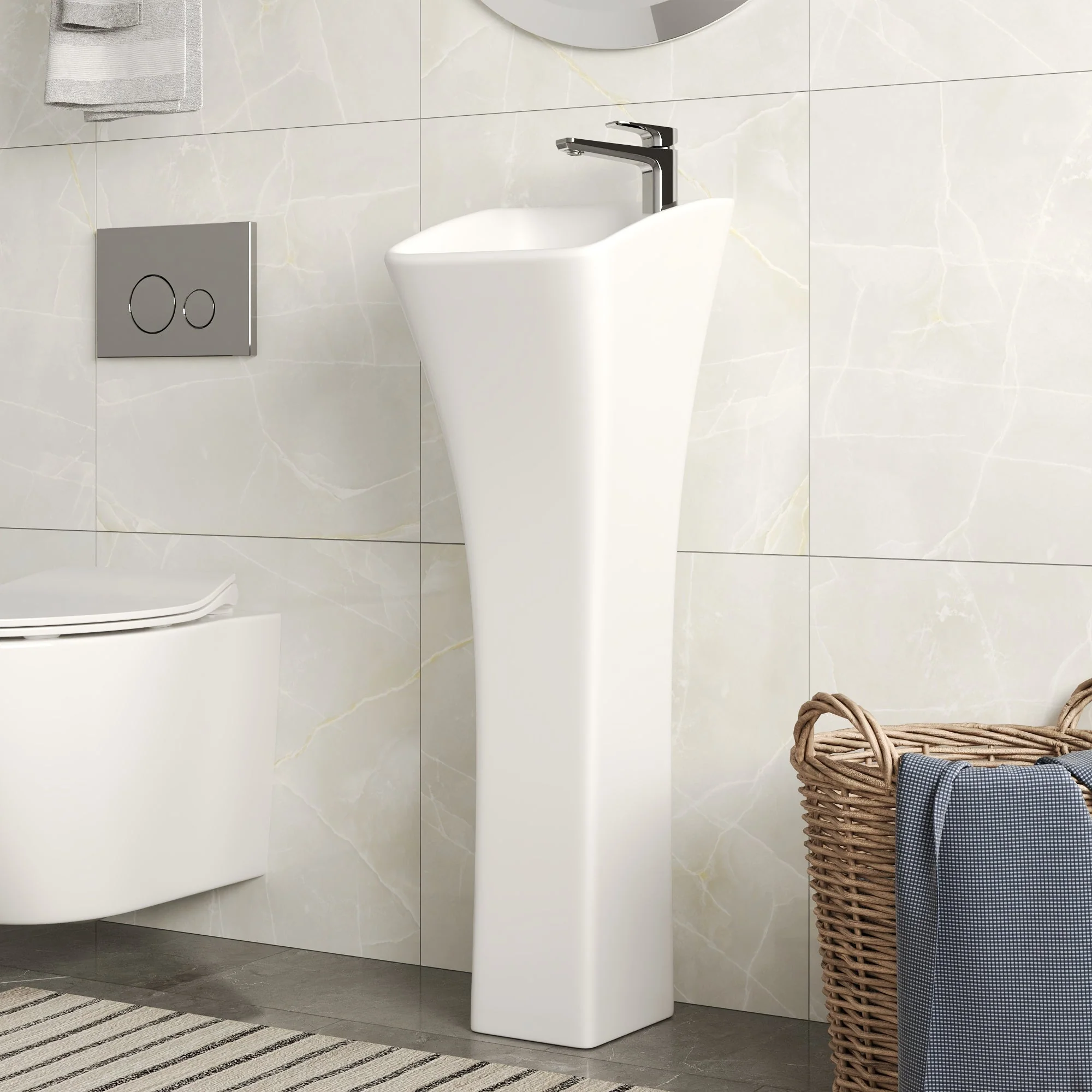 DeerValley DV-1P529 Pedestal Sinks Compact Modern Ceramic Overflow - Image 3