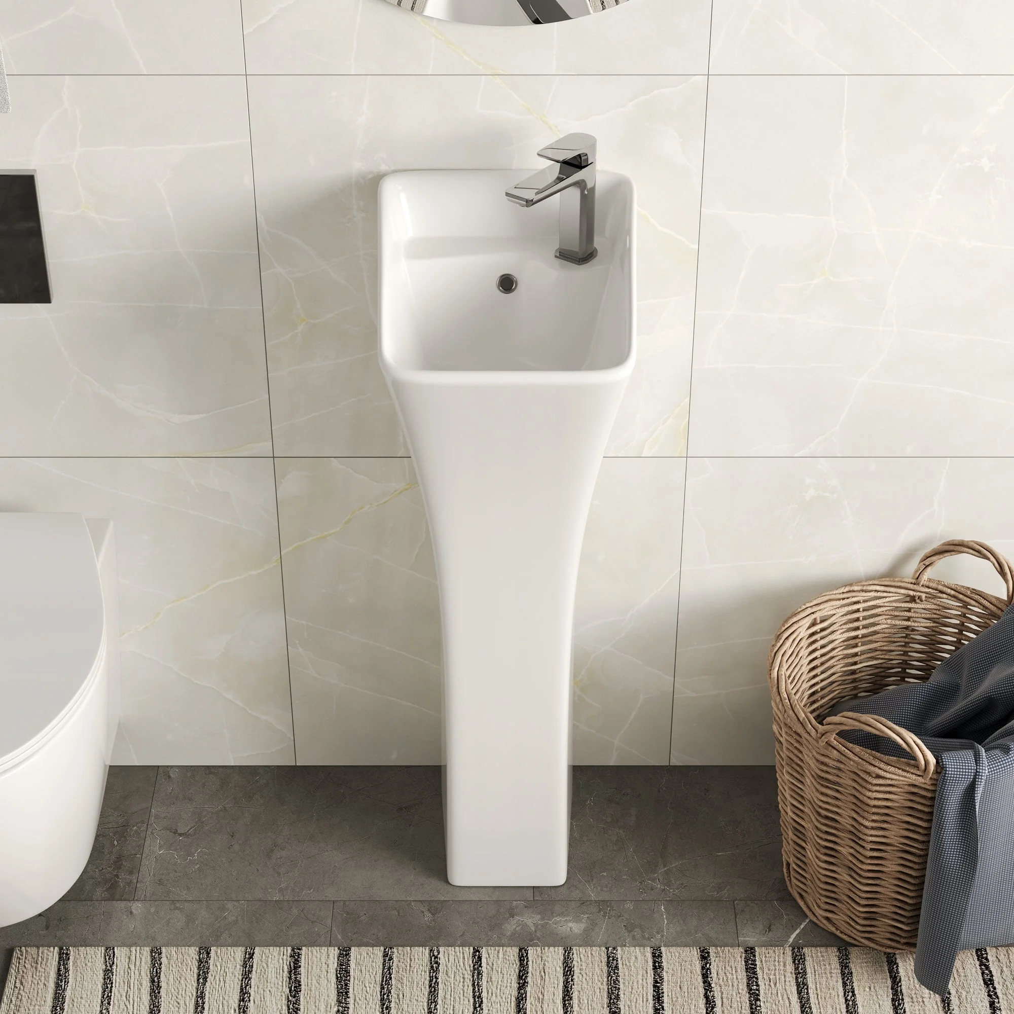 DeerValley DV-1P529 Pedestal Sinks Compact Modern Ceramic Overflow - Image 4