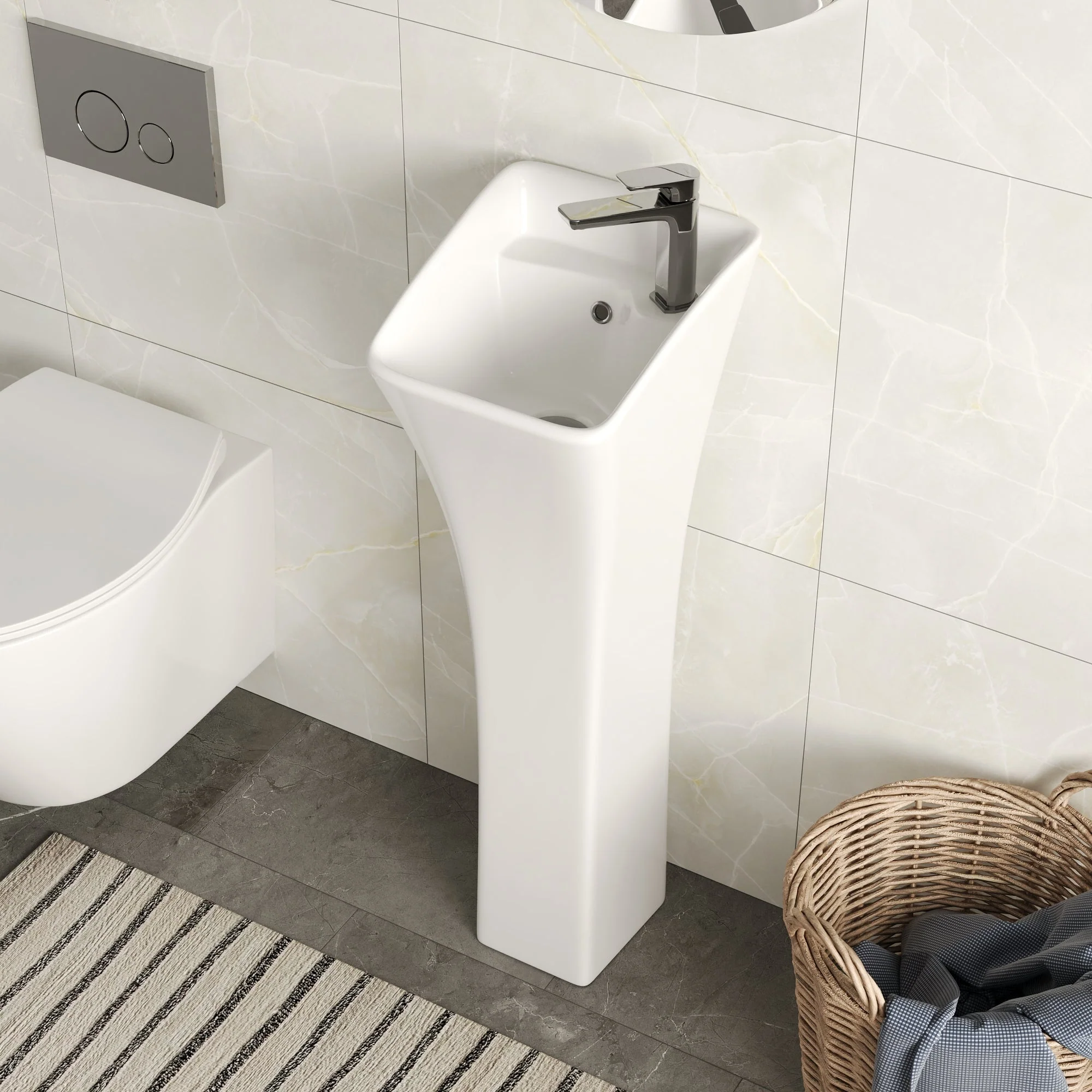 DeerValley DV-1P529 Pedestal Sinks Compact Modern Ceramic Overflow - Image 5