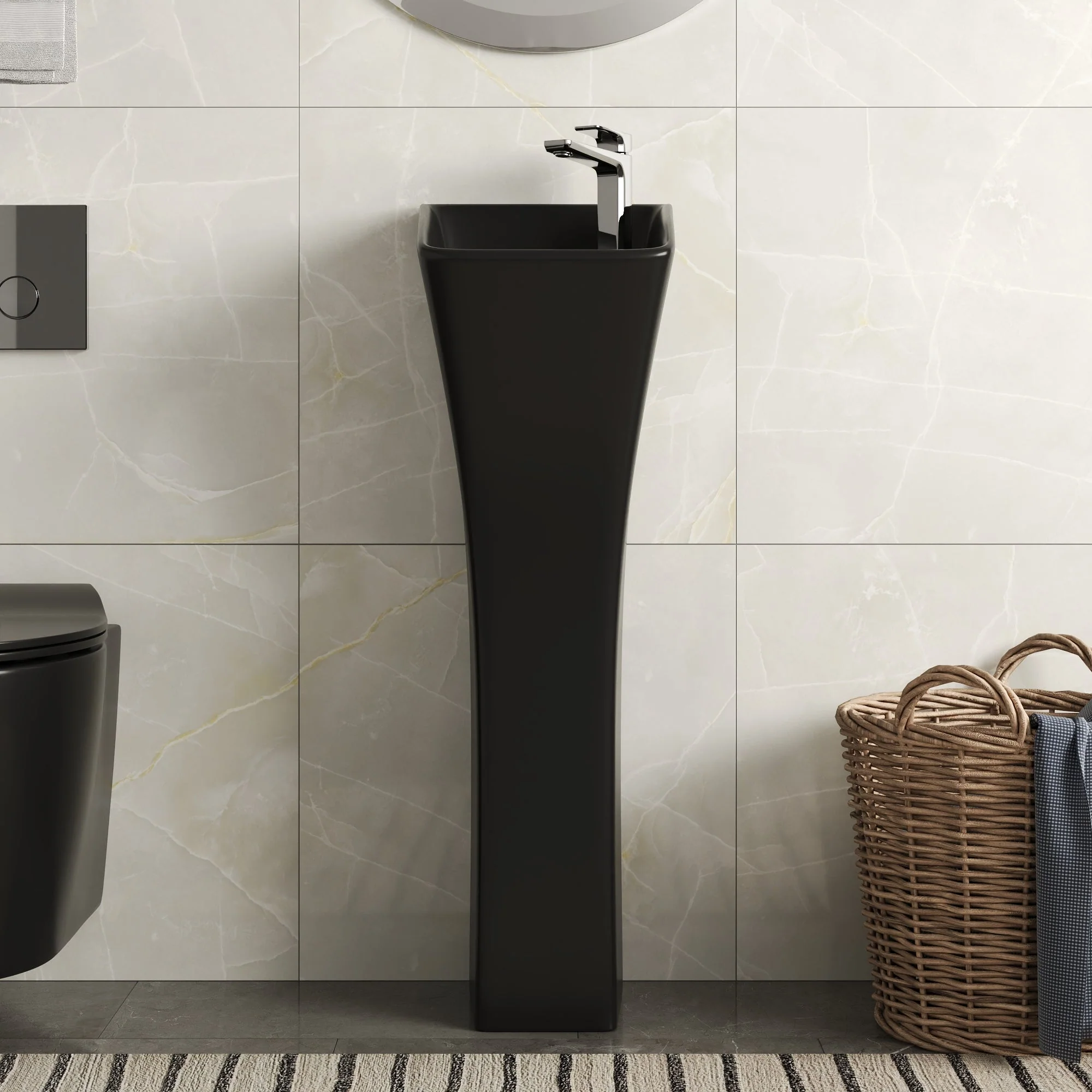 DeerValley DV-1P529 Pedestal Sinks Compact Modern Ceramic Overflow - Image 8