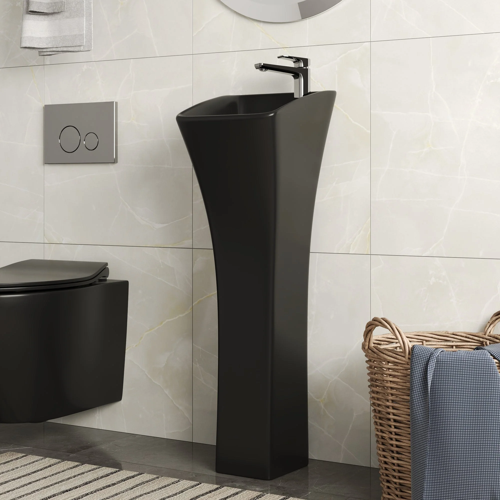 DeerValley DV-1P529 Pedestal Sinks Compact Modern Ceramic Overflow - Image 9