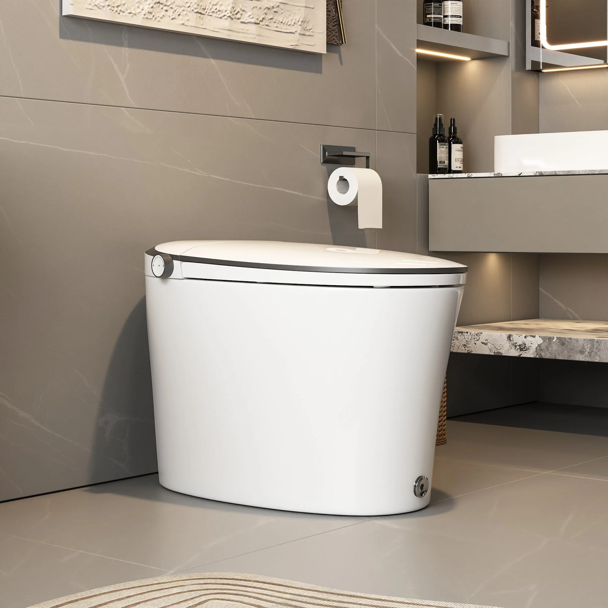 DeerValley DV-1S0019/V1/V3 Tankless Elongated Smart Toilet Quiet-Closed Heated Seat Sensor Auto, Foot Kick & Blackout Flush, Night Light - Image 7