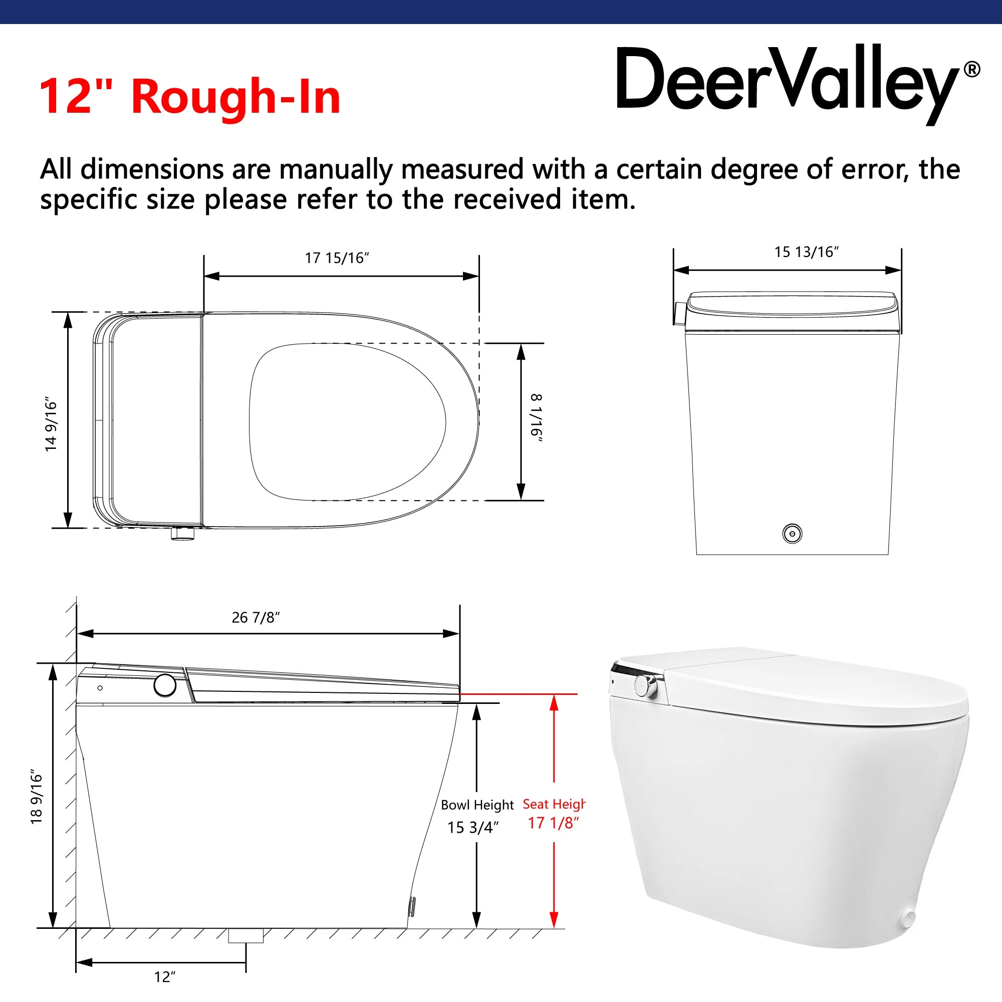 DeerValley DV-1S0029/V1/V3 Tankless Elongated Smart Toilet, One-Piece Elongated Smart Toilet with Foot Kick Flush (Seat Included) - Image 14
