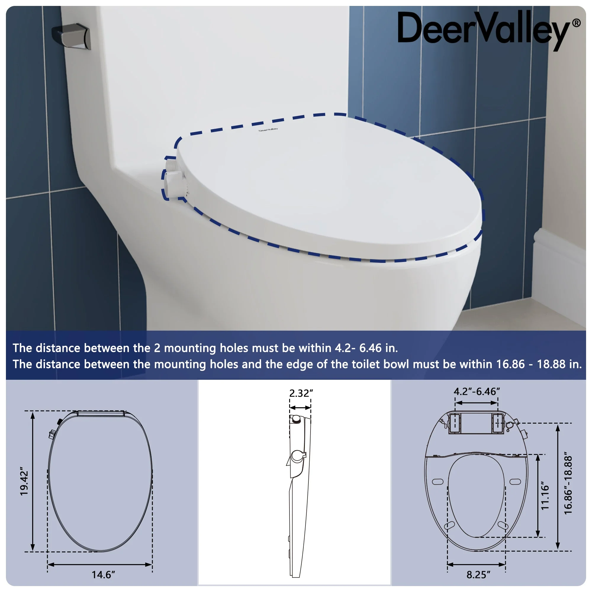 DeerValley DV-1S0038 Soft Close Toilet Seat Dual Nozzles White Plastic Elongated Slow Close Toilet Seat - Image 7