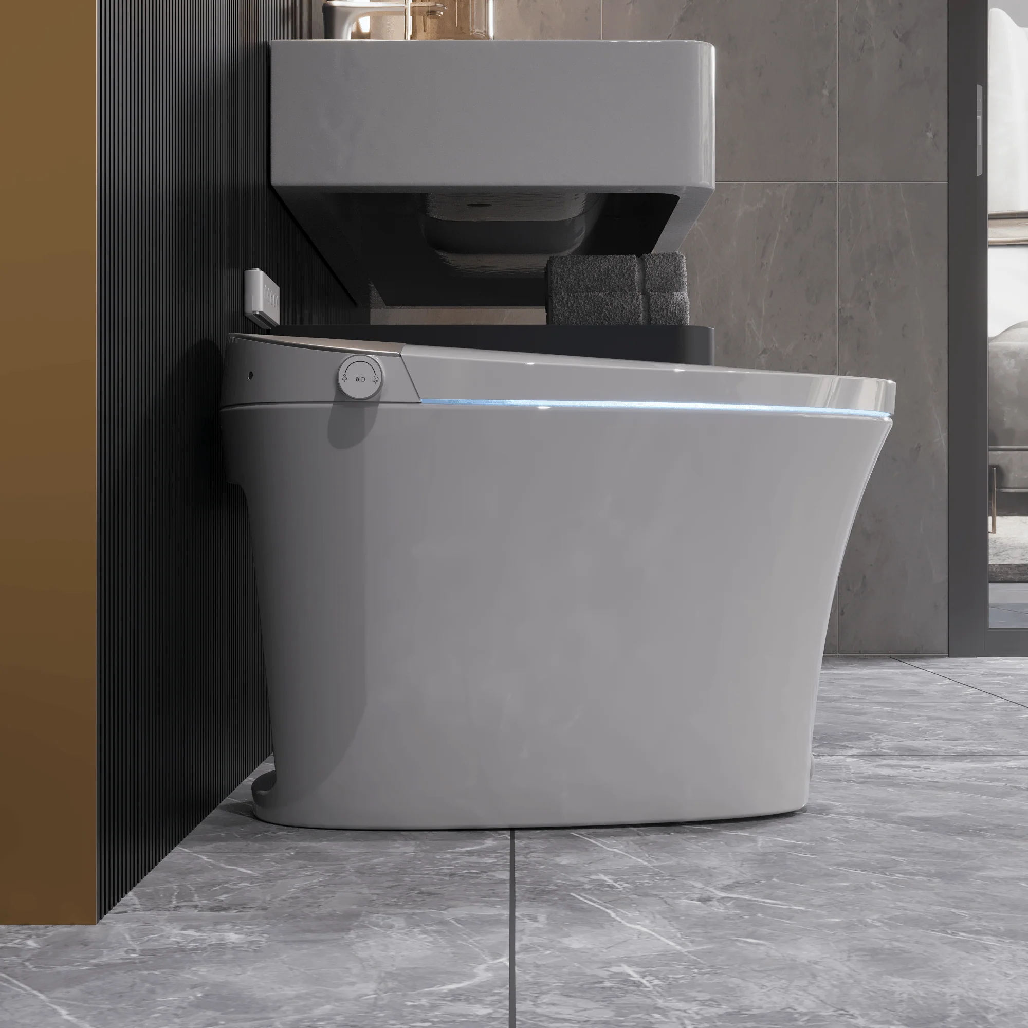 DeerValley DV-1S0150/DV-1S0150-V3 Tankless Smart Toilet,Off-seat Auto Flush,Foot Kick Flush,Night Light,Modern Elongated Toilet with Warm Water - Image 11