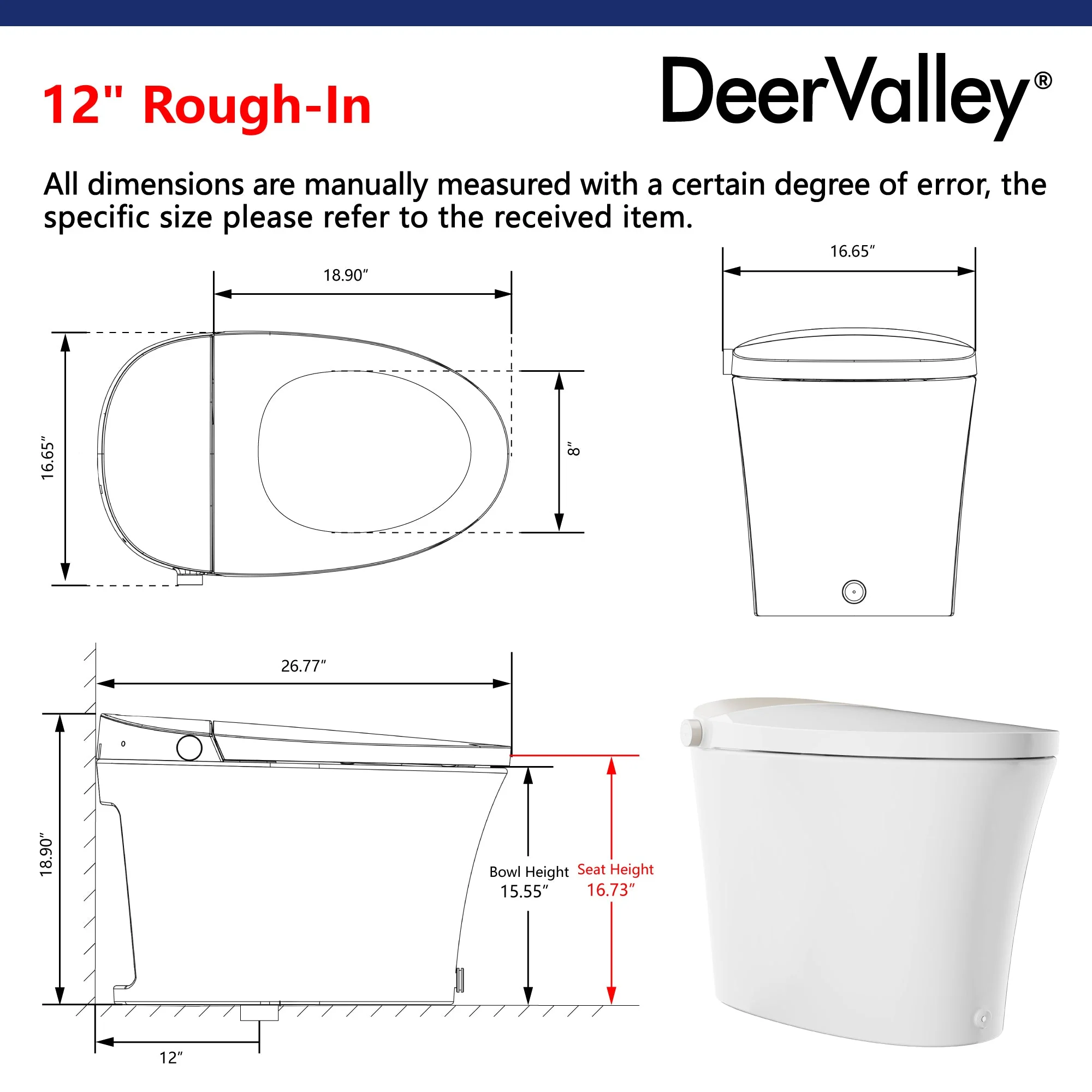 DeerValley DV-1S0150/DV-1S0150-V3 Tankless Smart Toilet,Off-seat Auto Flush,Foot Kick Flush,Night Light,Modern Elongated Toilet with Warm Water - Image 5