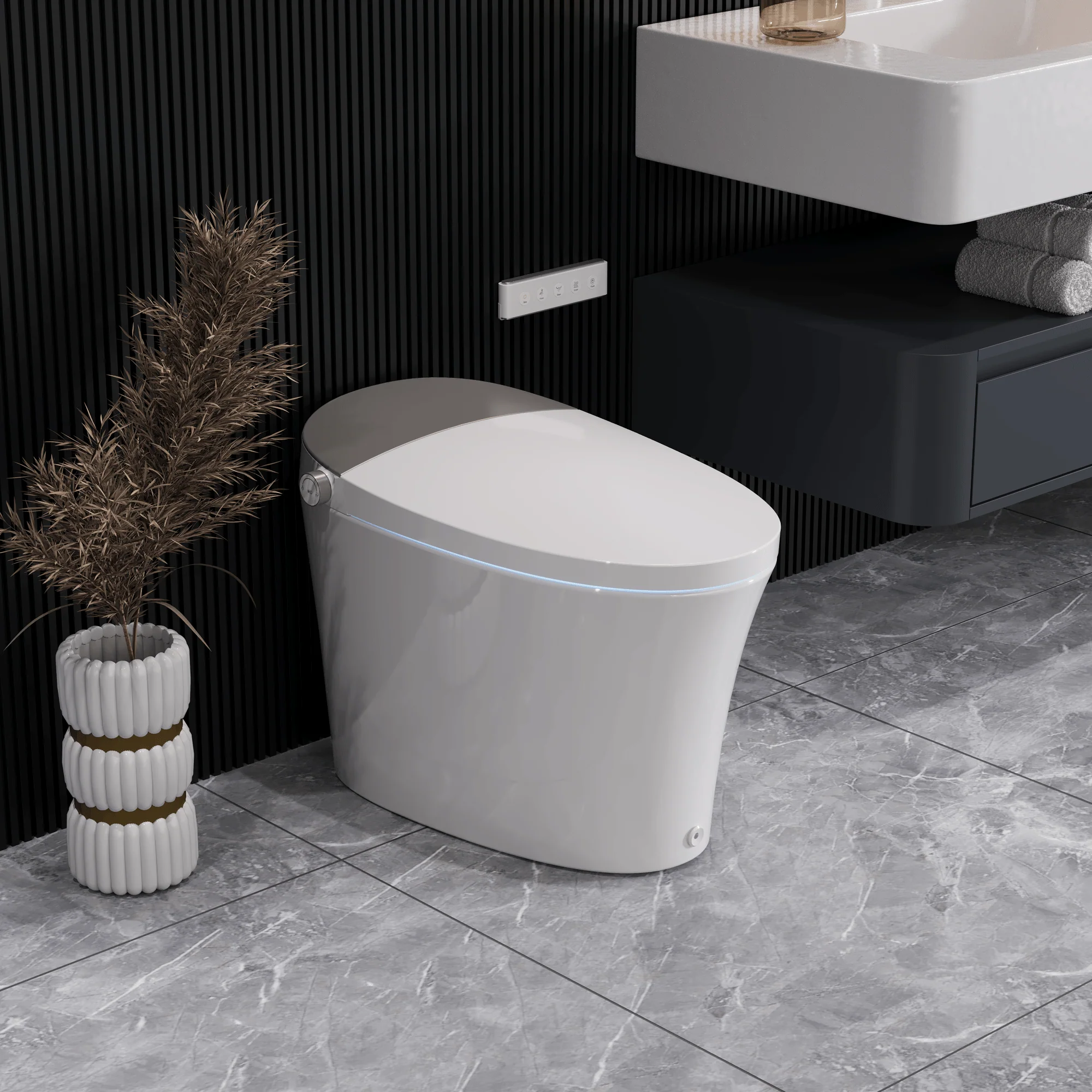 DeerValley DV-1S0150/DV-1S0150-V3 Tankless Smart Toilet,Off-seat Auto Flush,Foot Kick Flush,Night Light,Modern Elongated Toilet with Warm Water - Image 9
