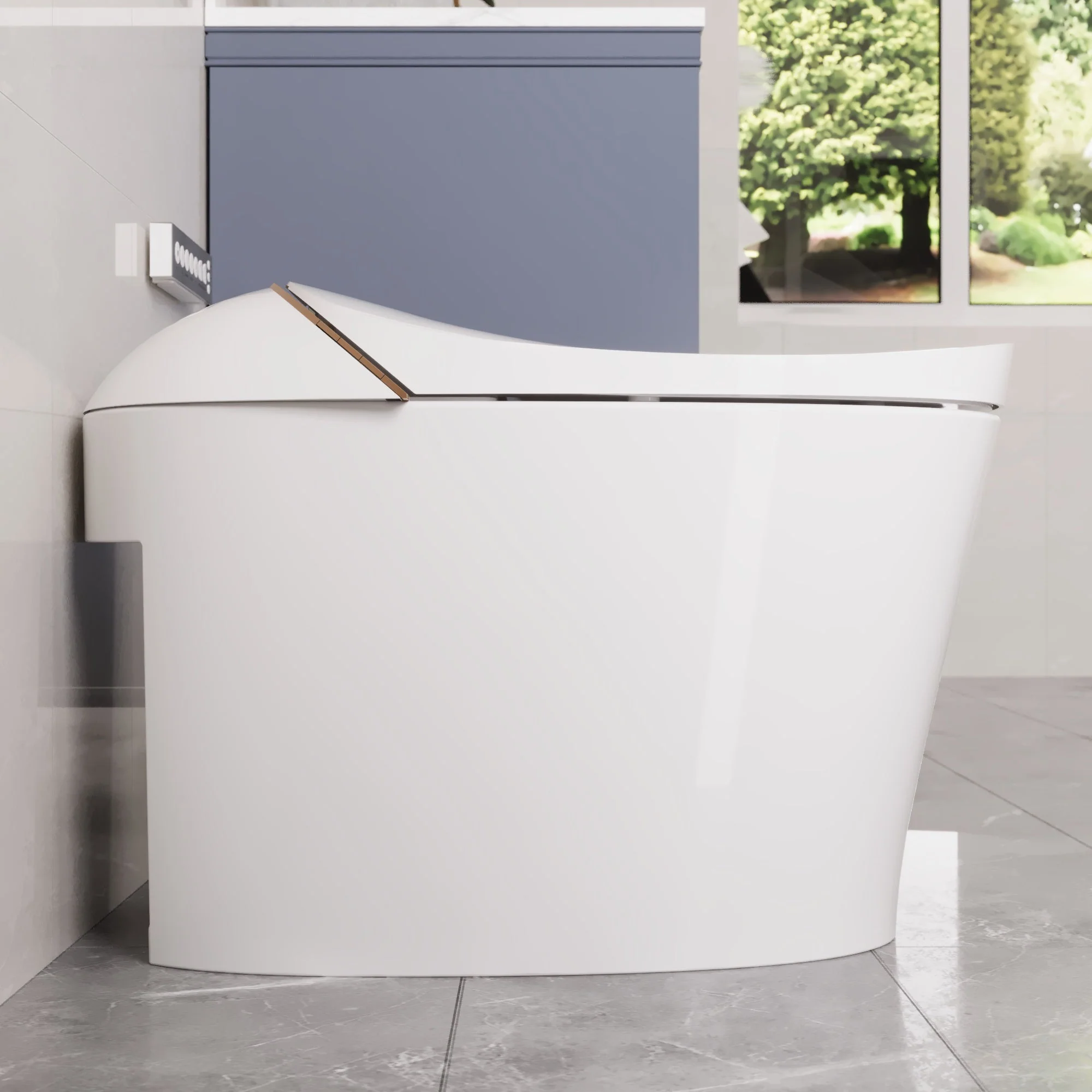 DeerValley DV-1S0160/V1/V3 Tankless Elongated Smart Toilet with Off-Seat Flush/Foot Sensor Flush, Automatic Tankless Toilet with Heated Seat, Warm Water Cleaning, Warm Air dryer - Image 10
